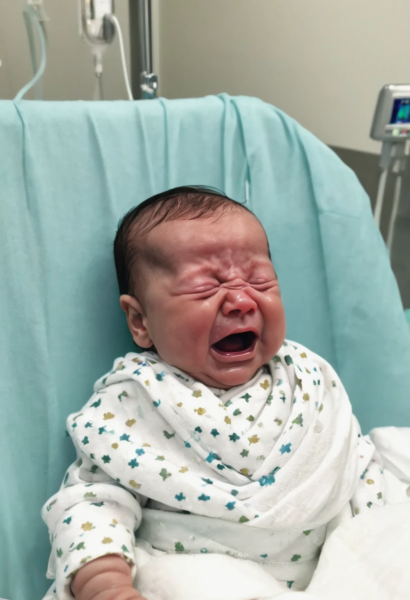 First born baby crying at the hospital