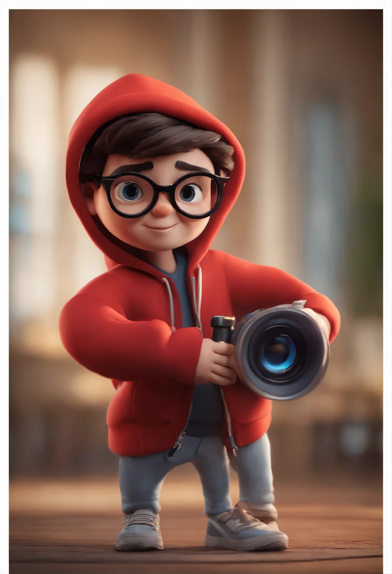 Cartoon character of a boy with black glasses and a red hoodie , animation character, Caractere estilizado, animation style rendering, 3D estilizado, Arnold Maya render, 3 d render stylized, toon render keyshot, Personagem 3D, Personagem 3D, 3d rendering stylized, 3 d character render, personagem de desenho animado, Personagem de close up, Pose de personagem,  (Estilo Pixar) (master part:1.2) (Bokeh) (best quality) (pele detalhada) (textura detalhada) (8k) (argila) (Cinematic lighting) (sharp focus
