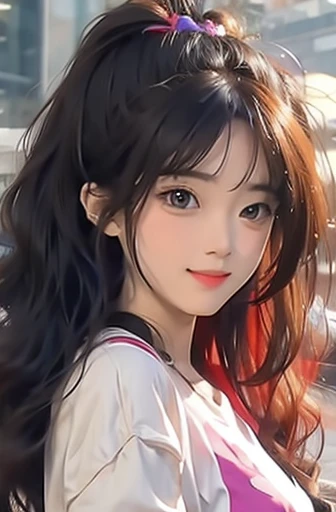 Girl anime hair curly floresente shiny, Color Purple Neon Orange Neon