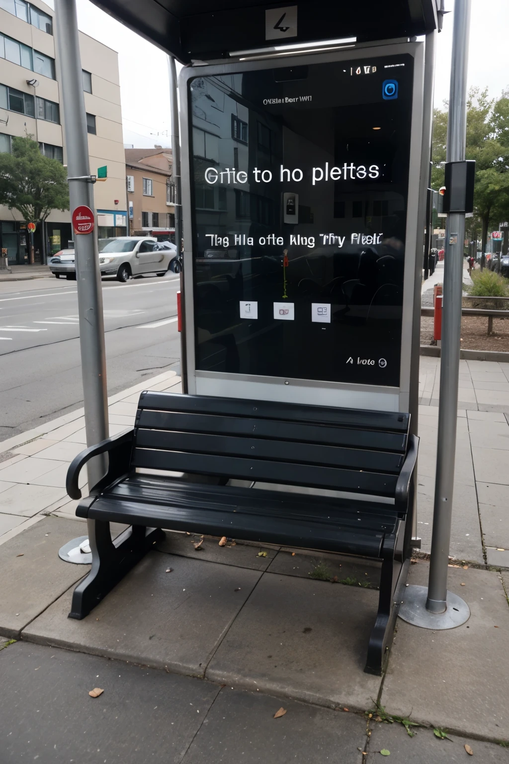 Bus stop with benches that have plugs to charge your phone