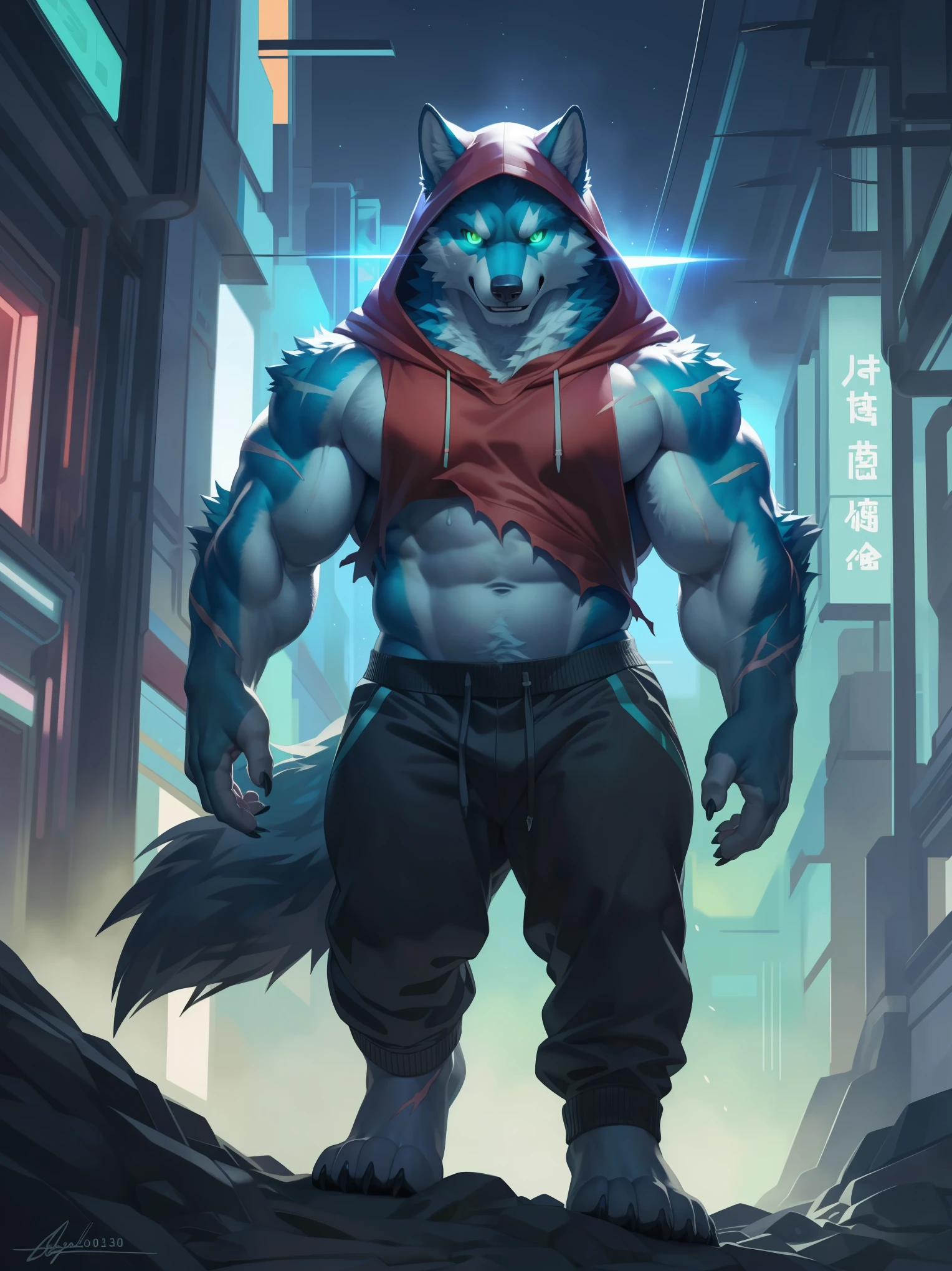 Solo, 1boy, perfect anatomy, lion, furry lion, perfect proportion, (cyberpunk style, hood, black cloak, neon lights), perfect center, sharp eyes, big eyes, peaceful, eyes, halo, (smile, happiness), calm, perfect fingers, big hand, fingers. Huge Muscular Old man with short hair, shoes, (cargo shorts), view from side, pectoral, thick arms, huge pectoral, wide pectoral, white hair, white beards, simple background, masterpiece, semirealistic:1.2, high detailed, 8k, high resolution, perfect center, full view. ((really big muscle, massive muscular, sixpack, thick arms, wide pectoral, super huge muscle, hyper muscular, over sized muscle, huge arms, big arms, huge pectoral))