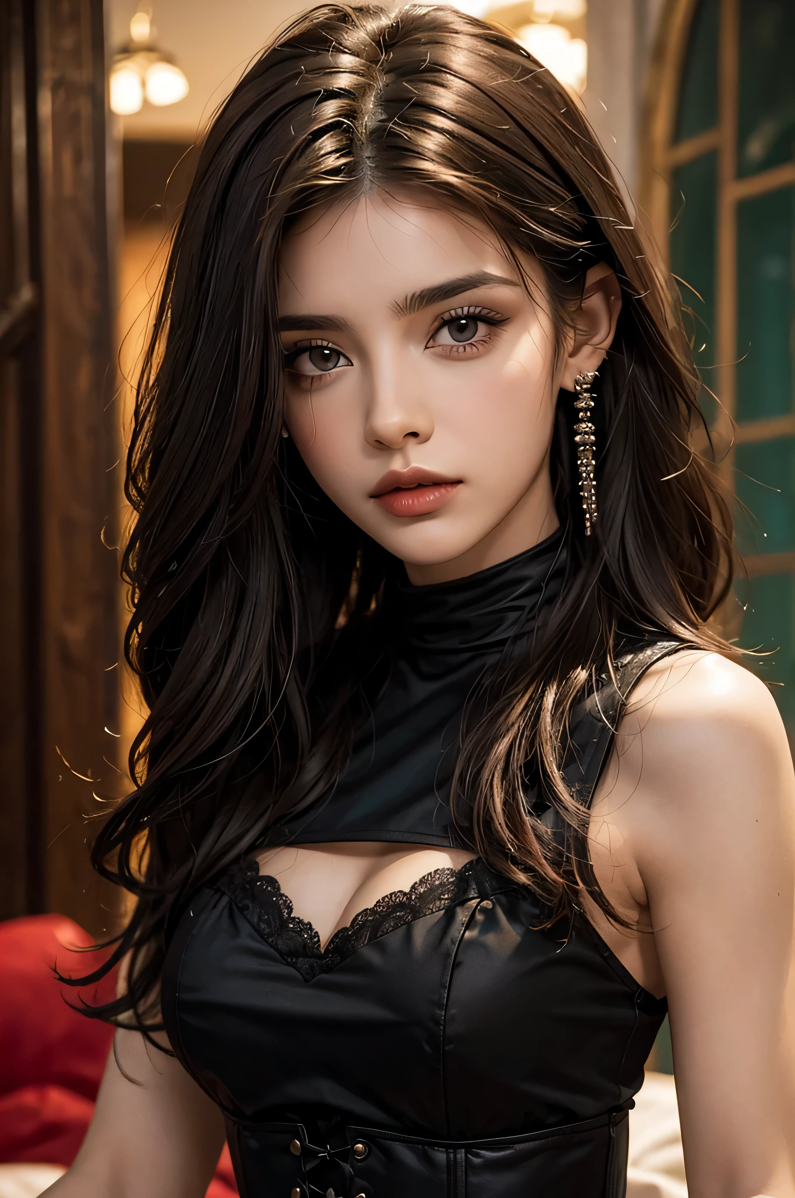 (32k:1.5, Highest quality, masterpiece, Ultra-high resolution), Professional camera work:1.6, Highly detailed skin and face textures:1.3, Captivating portrait:1.2, Very accurate, Very detailed, Adult female, ((Amazing night view from the rooftop:1.4, The moonlight at night illuminates my body)), (Satin Nightgown:0.7), Incredibly slim body, Sensual sitting position:0.6, sense of loss, sorrow, Expression of sorrow, (Big eyes that exude beautiful eroticism:0.4, Small face, A dreamy look:1.0, I love you with all my heart:0.8, Please open your mouth a little, lipstick, Feel the beautiful eroticism:0.9), (Wet dark brown medium length hair), Candles, The chest is medium, Earrings, necklace, bracelet, (romantic, mysterious), Fair skin, elegant, Object of admiration, original, dramatic, Artistic, Innovative, charm, Heartful, Fancy, sense of openness, sense of cleanliness, special, exciting, Extreme, Tilt, ((Adult charm, Feminine charm, Hair blowing in the wind)