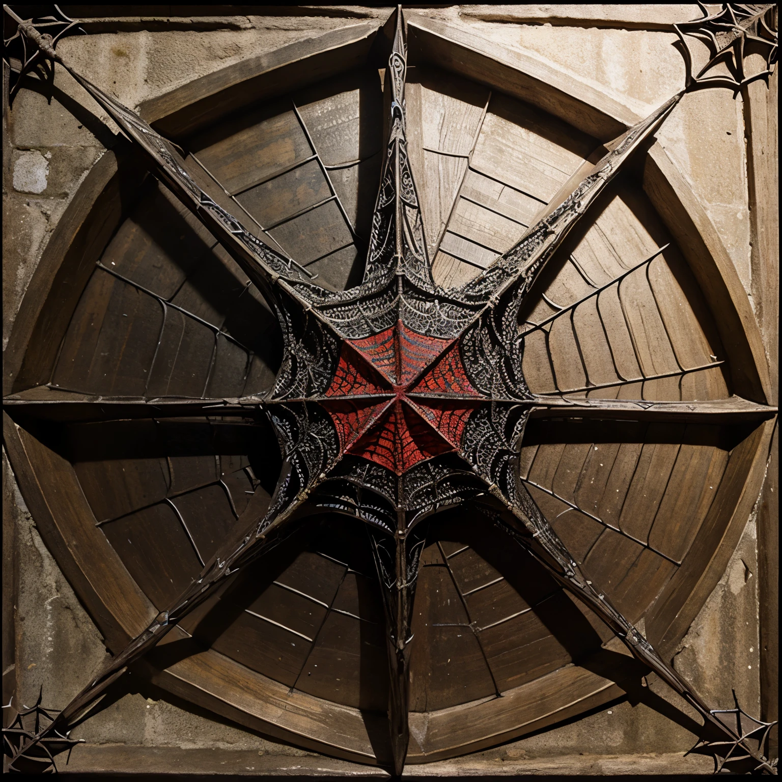 Spider web in triangle with medieval letters sales solution