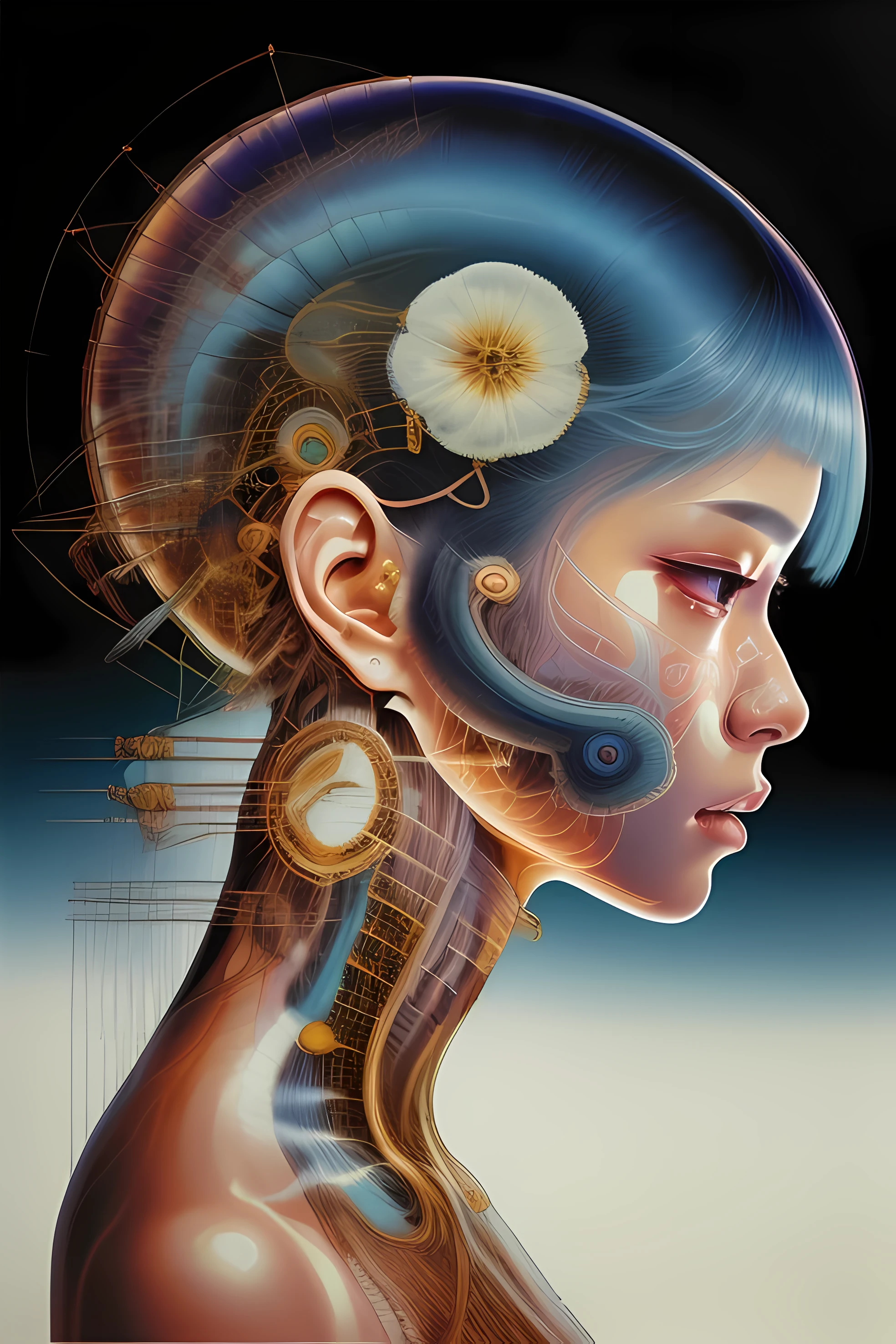 An oil painting of an Asian woman, surreal, super detailed, insanely detailed and complicated, Ultra-fine details, extreme contrast, extremely sharp lines, Light, Seiichi Okuda (Okuda San Miguel Beer) 和Kahn Griffith (Kahn Griffith) artwork, swirl, complicated, elegant, Very detailed, number, art station, concept art, Light滑的, sharp focus, illustration  