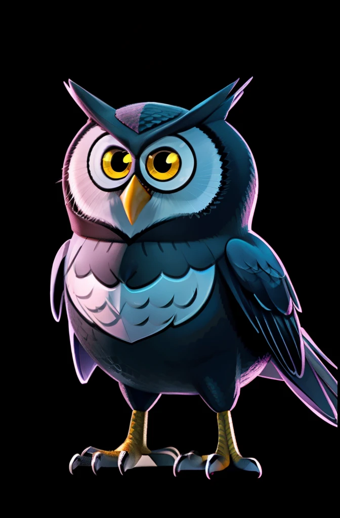 Black Owl,Disney Pixar style character, full body, full body, white background,White background， Q version, 2d, evil