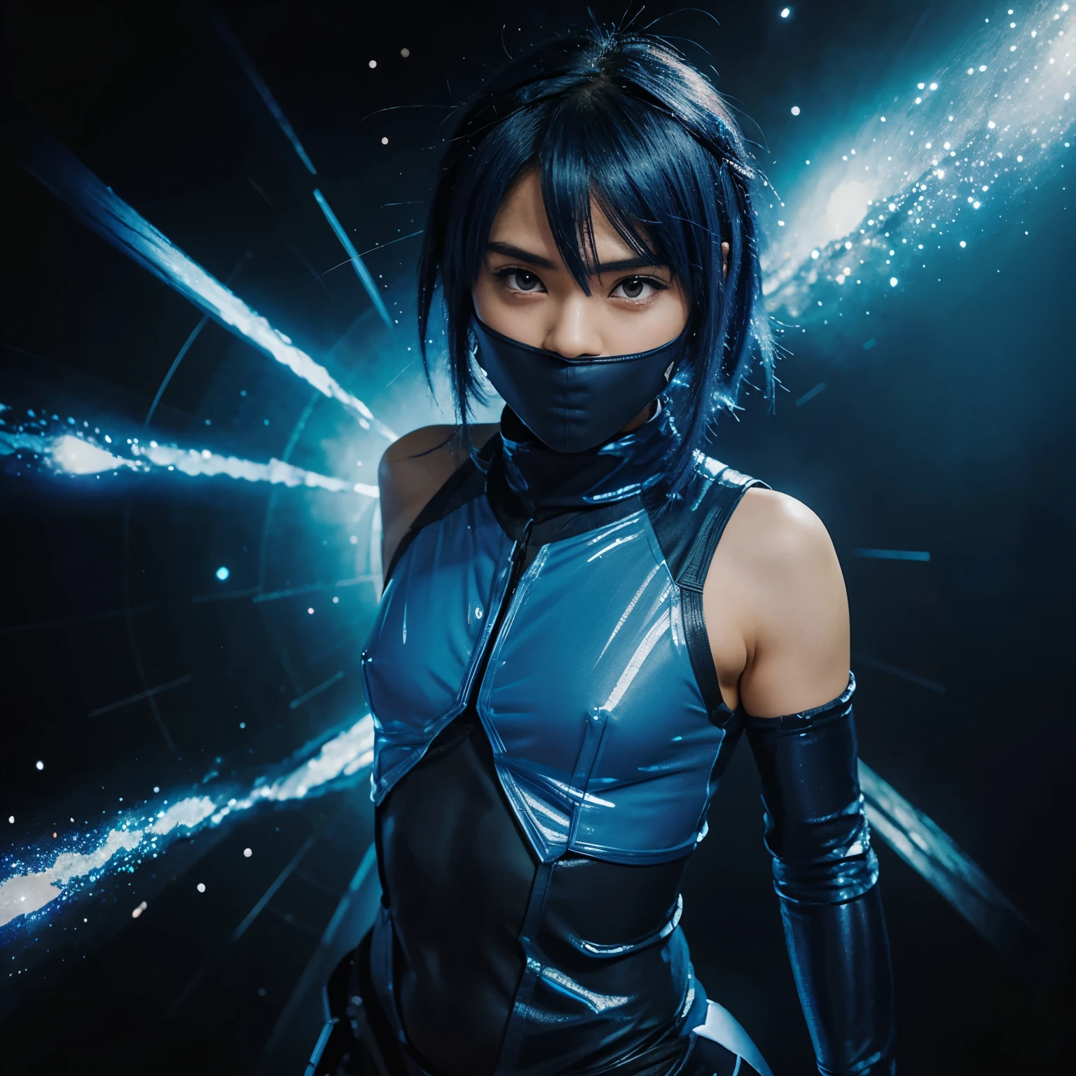 Crie um ninja 2d estilo anime,blue with transparent galaxy effects 