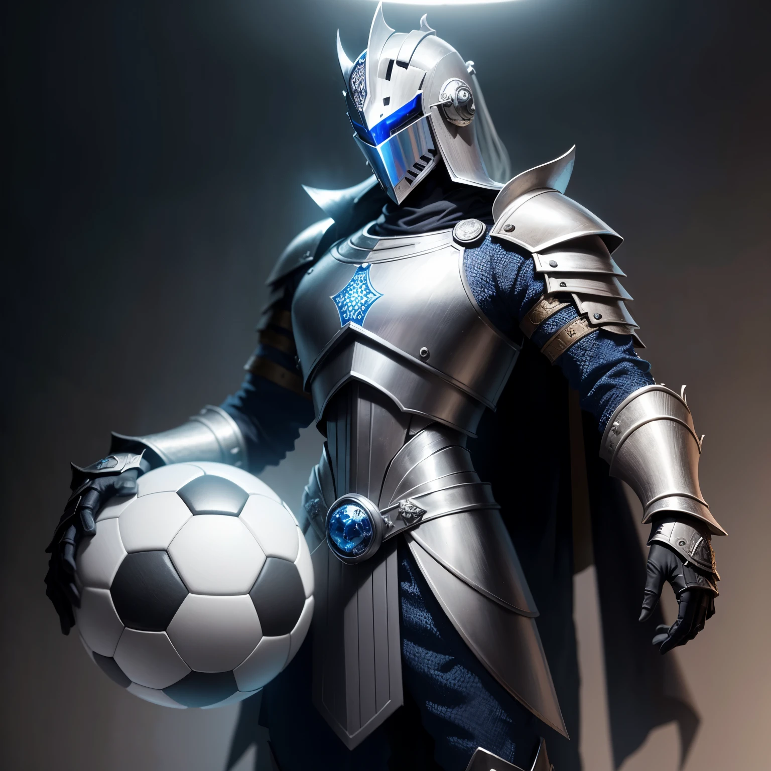 A mystical chess knight with the peculiar transformation of a soccer ball fusion, encrypted within an intricate binary code image.