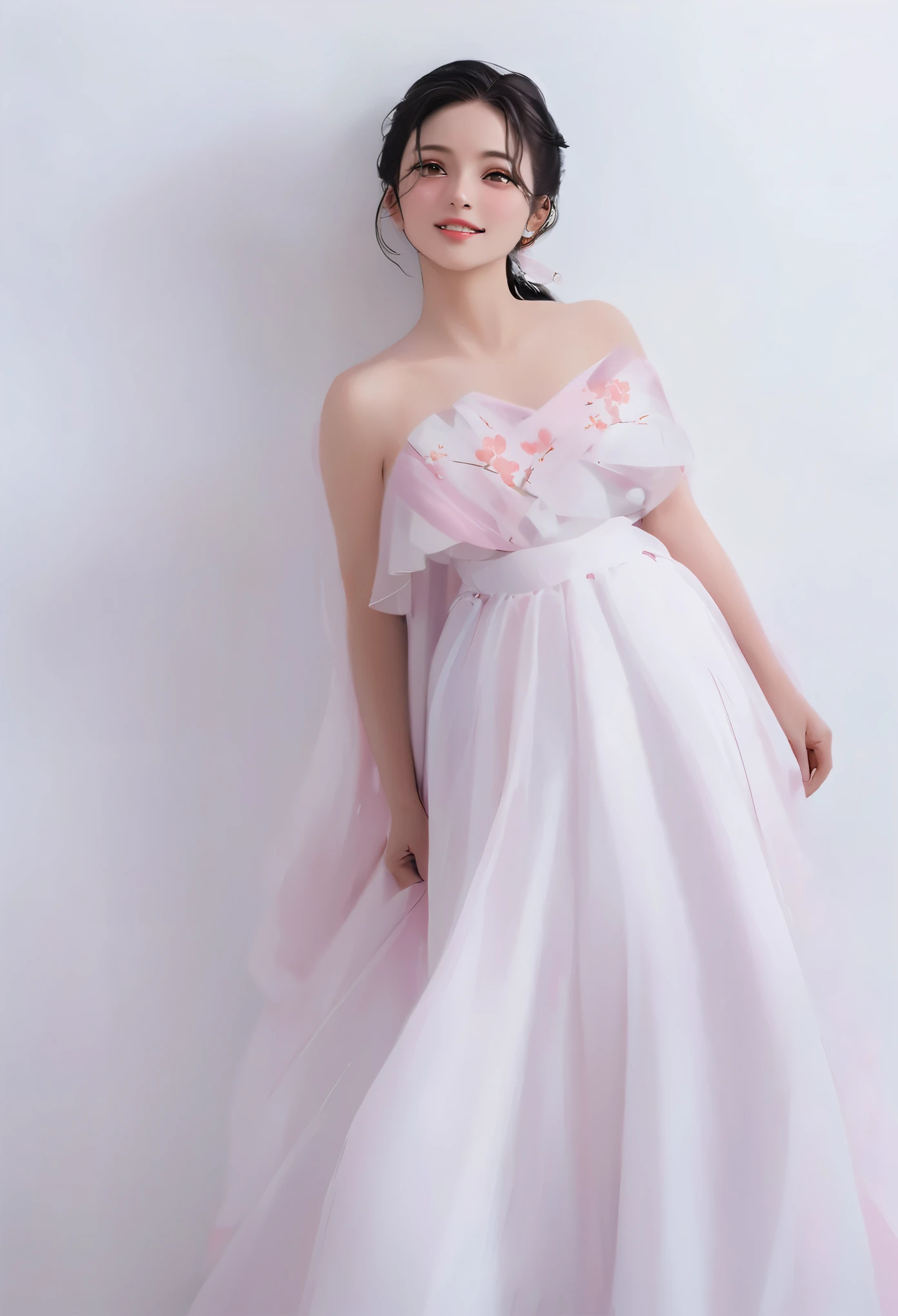 arafed woman in a pink skirt posing for a picture, , wearing a robe, flowing cherry blossom silk, wearing a pink skirt, flowing robe, pink skirt,