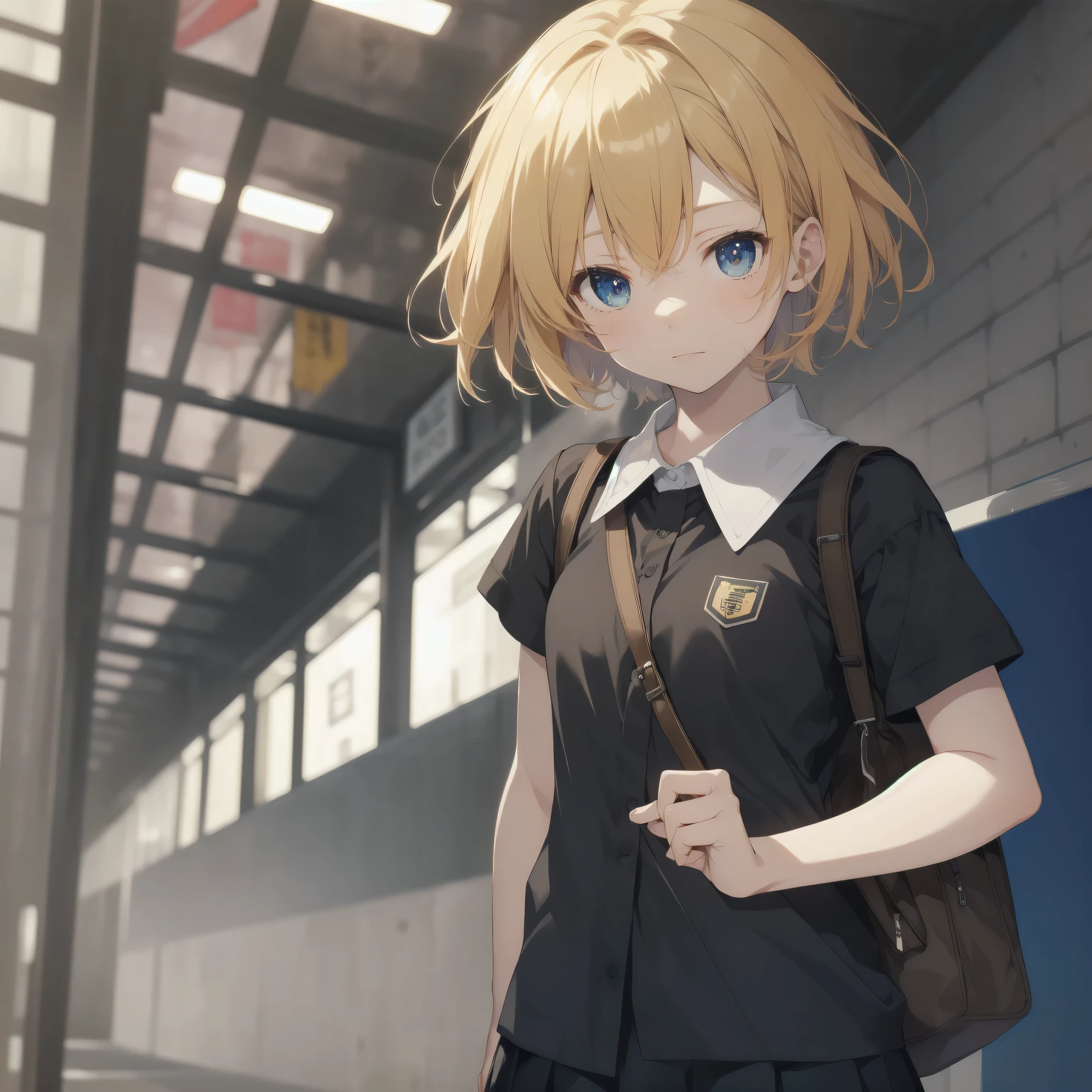 Super absurd quality by the god of art, Super detailed, High resolution, anime moe art style, best anime 8K konachan wallpaper, Pixiv contest winners, perfect anatomy, break, (眠そうにalone学校へ行く女の子を描いてください. )break,1 girl, (alone,little woman, cute face, 13 years old:1.3),All limbs, full finger,, The charm of an immature body, (very_short hair), shortcut, Bang, flat chest, small ass, between legs, small black eyes, detailed and beautiful eyes, Well-proportioned iris and pupils, expressive eyes, High resolutionの詳細な髪, neck ribbon, shirt, collared shirt, skirt, pleated skirt, school uniform, (detailed lighting), (detailed background), On the way to school. break,super dense skin, Best cinematic lighting powered by famous artist, 8K,Beauty Illustration,photoshop_(Moderate),Absurd Hi-Res,UHD,rough skin,break,((artist:Fujiyama)), artist:Fujichoko,artist:Yamamoto_Soichiro,artist:hanekoto