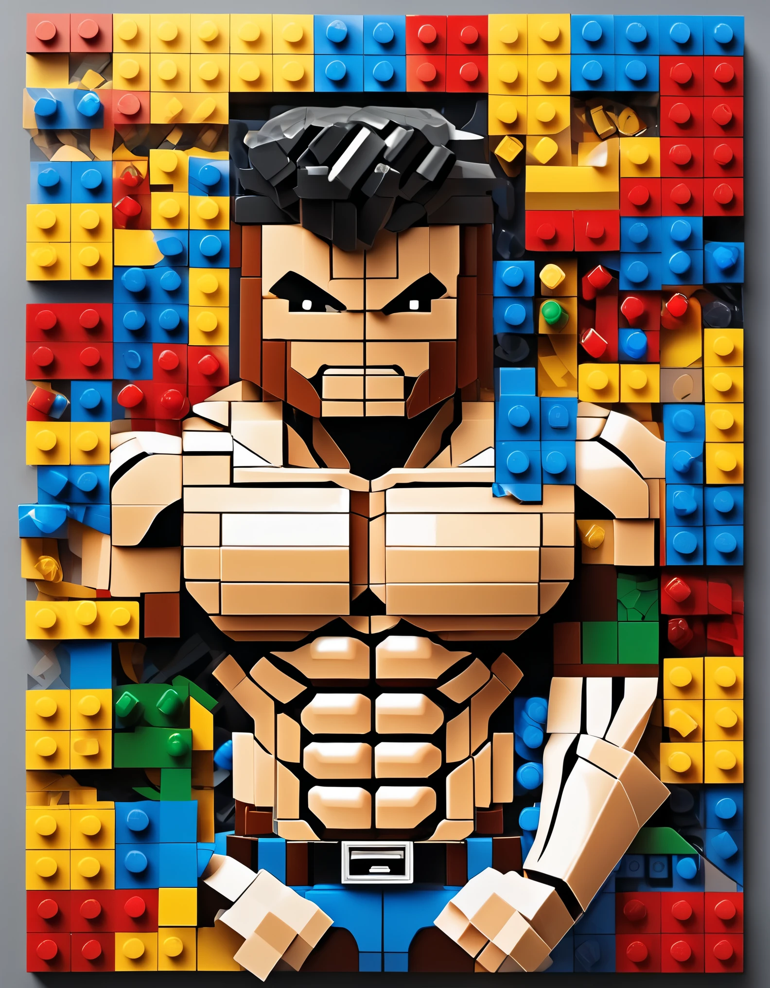 voxel art,Lego building blocks insert a muscular man,(Half body)