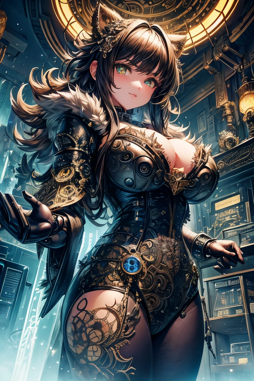 Cute fluffy hedgehog made of metal,animal、 cyborg hedgehog, cyberpunk style, clockwork, (((intricate details)), HDR, Big eyes, (intricate details, Super detailed)), Vacuum tube or electron tube, cinematic shots, vignette, Bokeh effect tortoiseshell、Hedgehog overall cyborg、