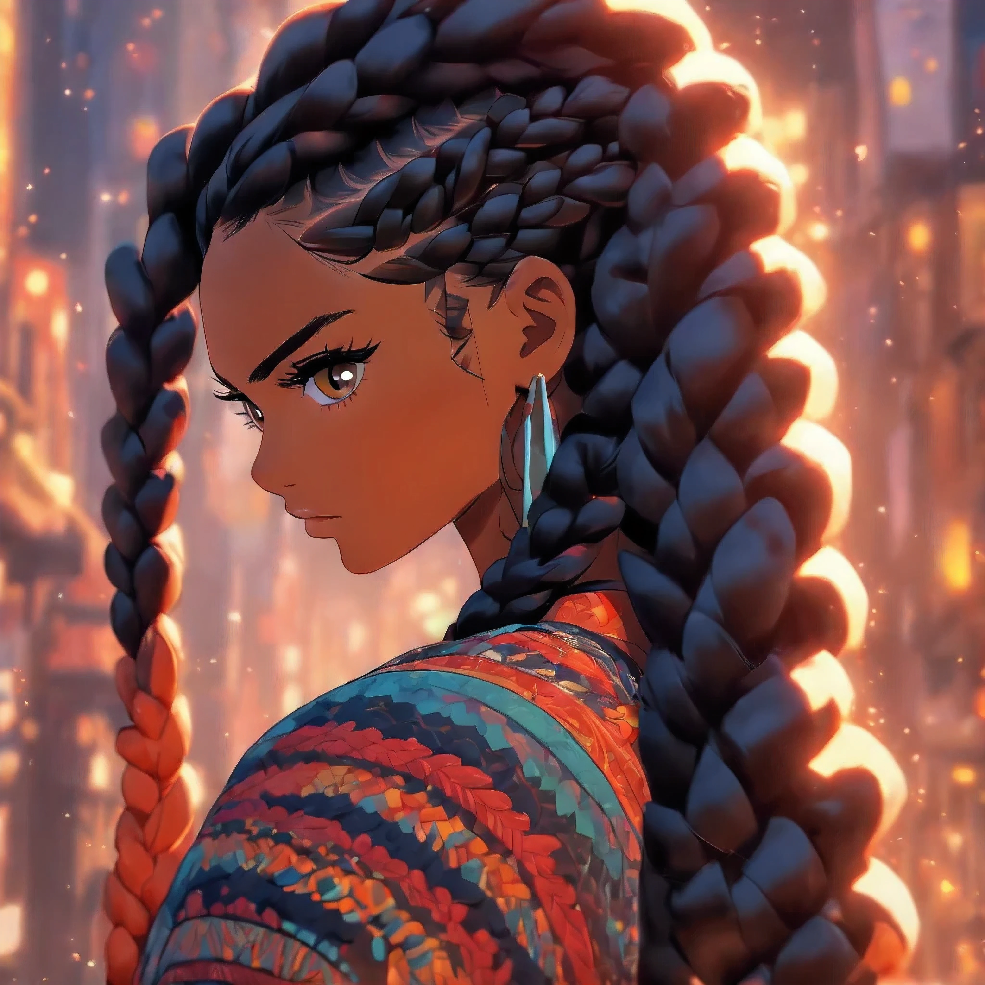 a close up of a woman with a very long braid hair, elegant fantasy style braids, black hair in braids, long black braids, long braided hair on top of head, traditional female hairstyles, long black braided hair, elaborate braided hair, long cornrows, complex braided hair, braided intricate hair, cornrows braids, neat intricate braided hair, twisted braids