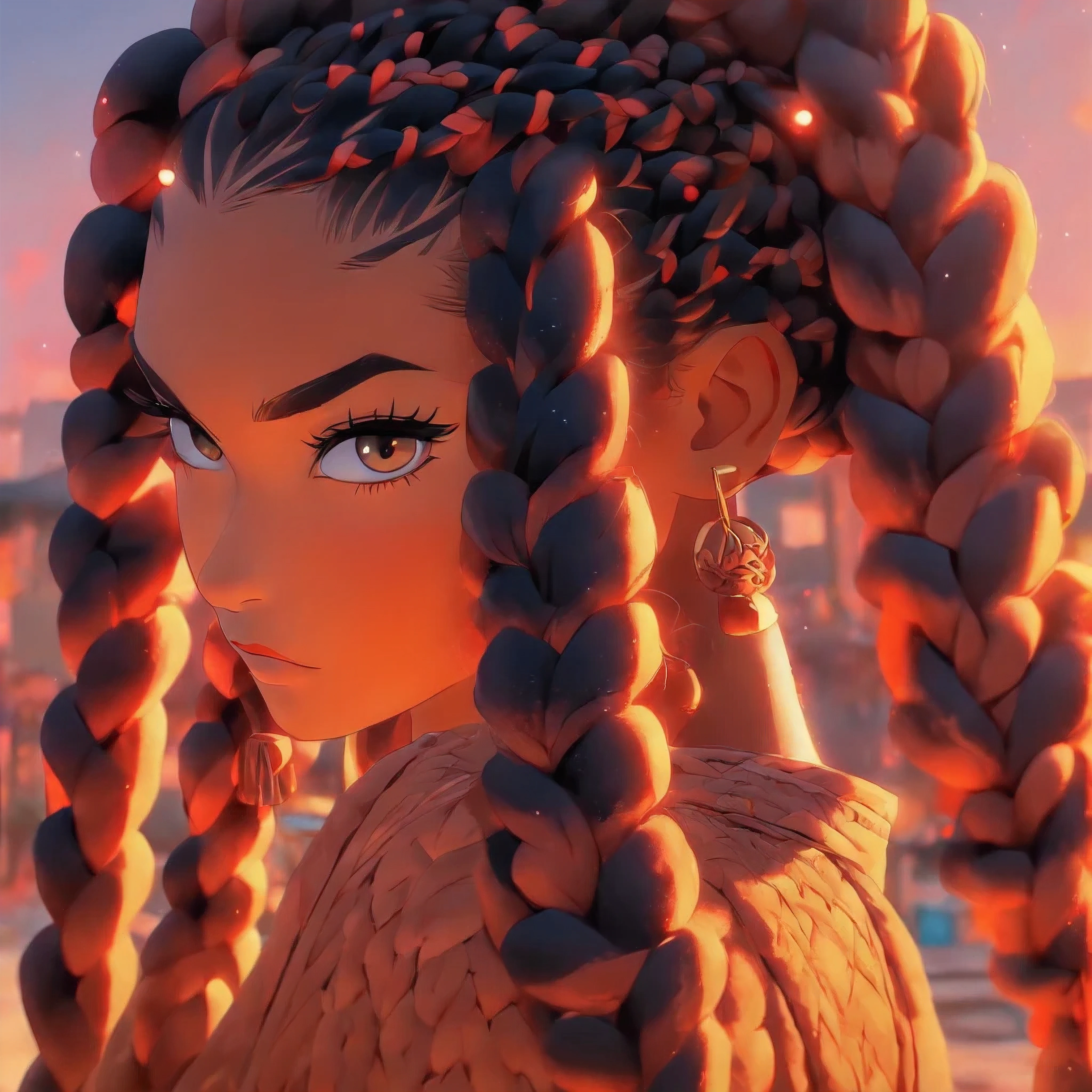 a close up of a woman with a very long braid hair, elegant fantasy style braids, black hair in braids, long black braids, long braided hair on top of head, traditional female hairstyles, long black braided hair, elaborate braided hair, long cornrows, complex braided hair, braided intricate hair, cornrows braids, neat intricate braided hair, twisted braids