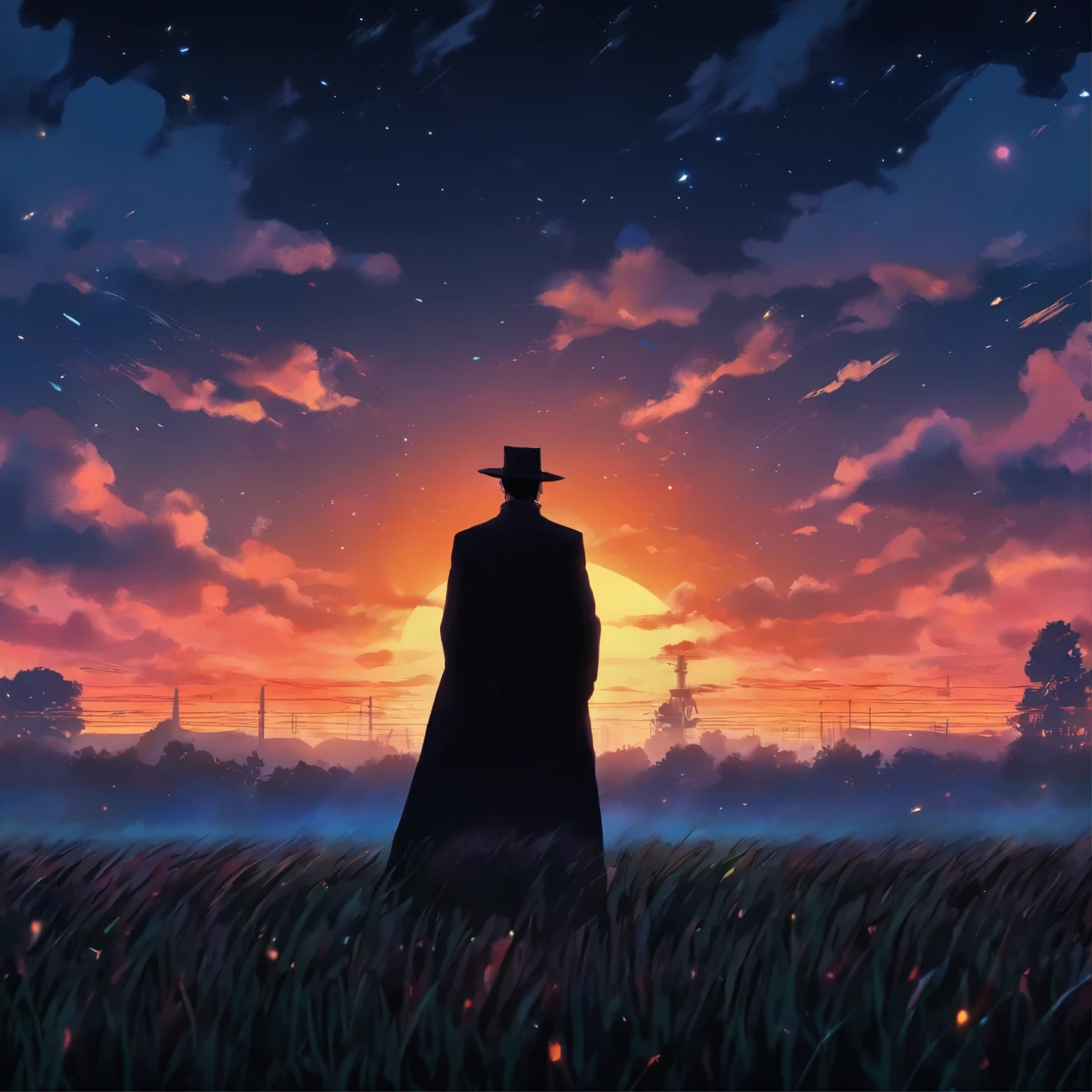 arafed man in a black coat and hat standing in a field, inspired by Cristache Gheorghiu, by Cristache Gheorghiu, by Muggur, inspired by Pál Balkay, scene from the movie godfather, the godfather, navid negahban, inspired by Aniello Falcone, clean from scene from twin peaks