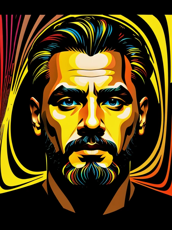 god zeus head on black background, no beard hair, An abstract oil painting of the colorful, using vector art and drip art. Fine detail. Worthy of the most prestigious art gallery in the world. Only use five colors, colored background