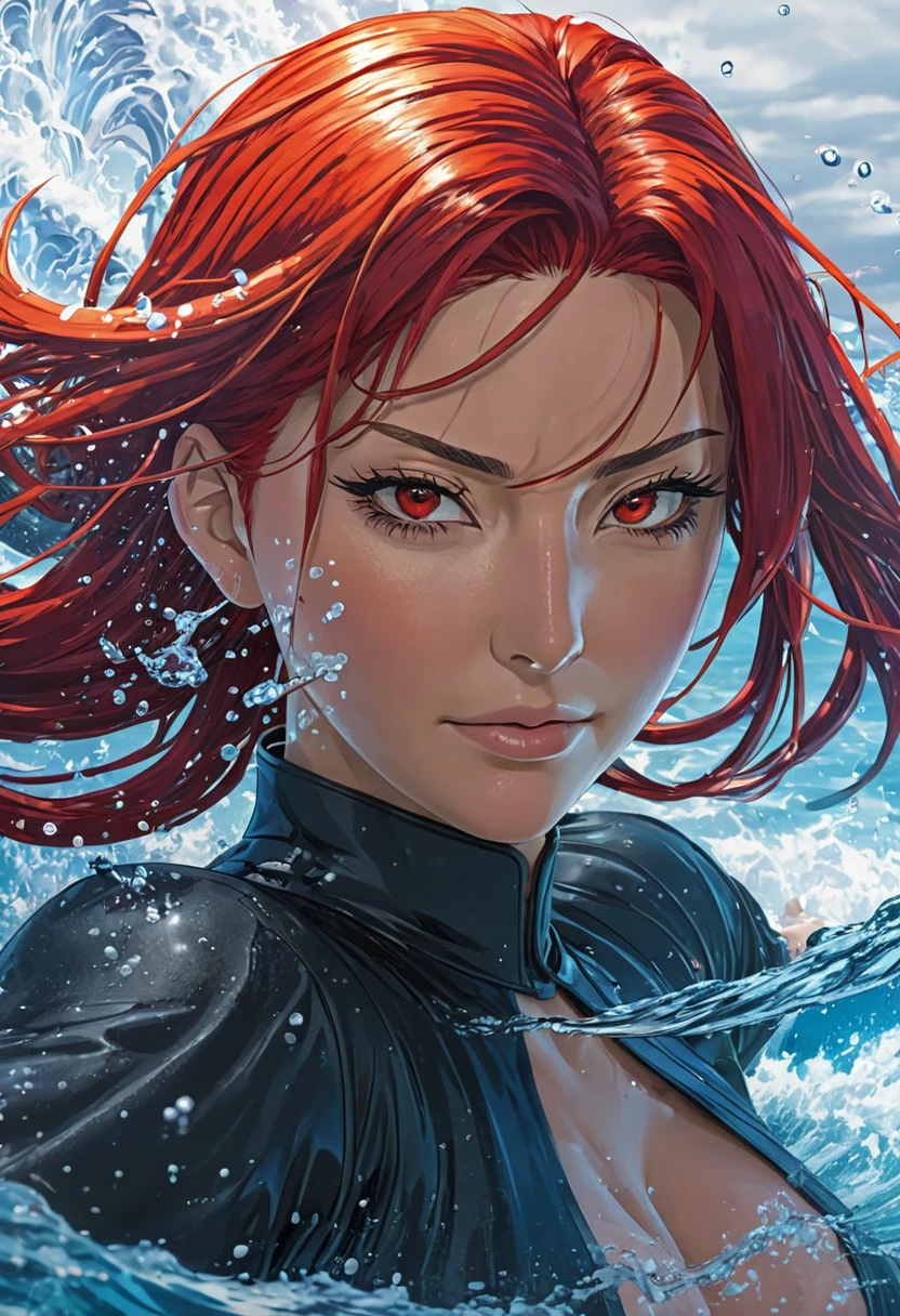 masterpiece, highest quality, 1 girl, looking at the viewer, blue eyes, closed mouth, (Urgent 1:0.7) ,redhead、(masterpiece),(highest quality:1.0), (ultra high resolution:1.0), Detail view, 8K, anime, masterpiece、provocative look wavy hair very big breasts Fair skin very fine eyes show off your chest、,揺れる胸 太もも上部 apstyle3 apstylemasterpiecehighest qualityの詳細な目,Half-body photo of a cute and attractive woman in a stylish cafe with many windows ::3 trends, Modern shape - tight-fitting clothes that highlight her perfect body 、ISO100 ::3 glamor shot, Awards - winning photos, sharp focus, dynamic lighting ::1,A torn body suit grazes my chest, crush and transform、Beautiful shining nipples、embarrassed look、face turns red