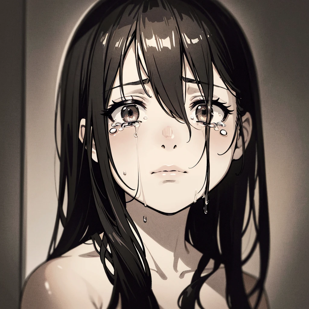 crying, emotional, tears streaming down their face, sadness, sorrow, grief, uncontrollable sobbing, heartbroken, devastated, dark ambiance, dimly lit, gentle lighting, soft focus, expressive eyes, teardrops, tissues, vulnerability, expressive hands, dramatic, melancholy, powerful emotions, introspective, anguish, pain, loss, loneliness, emotional release, moving, evocative, artistic rendering, realistic portrait, detailed features, high-res, masterful brushstrokes, chiaroscuro, monochrome, sepia tones, muted colors, black and white, deep, all-consuming sorrow, heart-wrenching, soulful