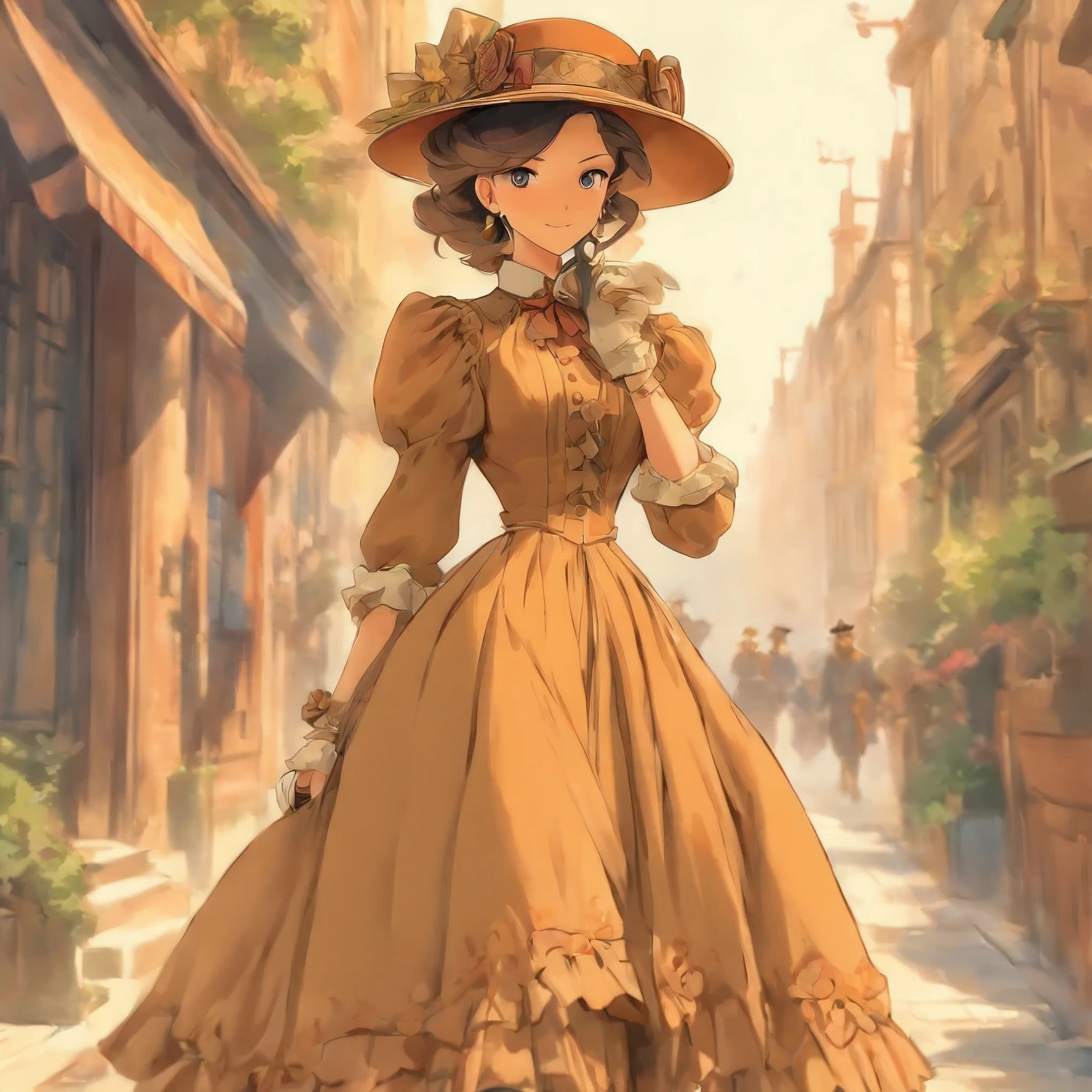 woman in a dress and hat walking down a street, a photo inspired by Li Chevalier, tumblr, renaissance, dressed like in the 1940s, in detailed steampunk dress, world war ii military style, ww2 era, 1 9 2 0 cloth style, victorian inspired clothing, vintage dress, steampunk clothes, beautiful clothes, vintage fashion, elegant clothes