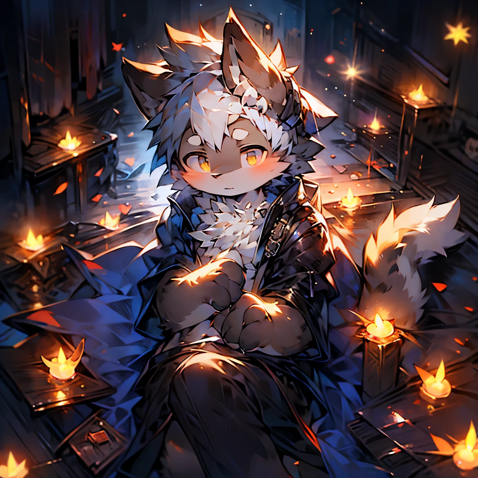 a cat looking out to the dreary night sky,illustration,detailed fur,flickering stars,best quality,ultra-detailed,realistic:1.37,vivid colors,dimmed moonlight,gentle moonlight,soft lighting