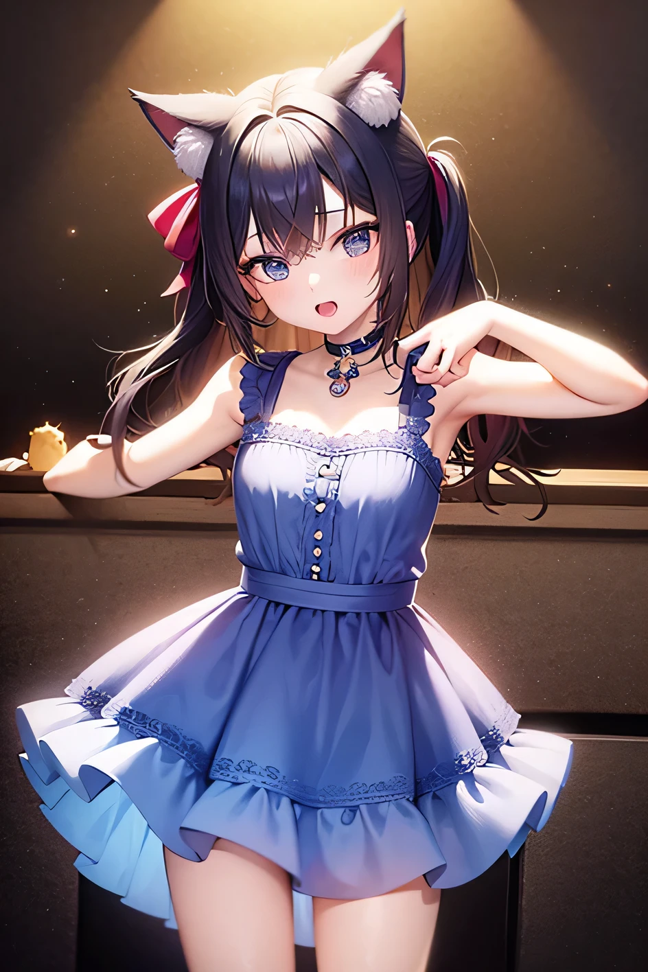 girl, alone, ,party,enjoy,dance, perfect quality, good quality, masterpiece, thin, Cat ear
