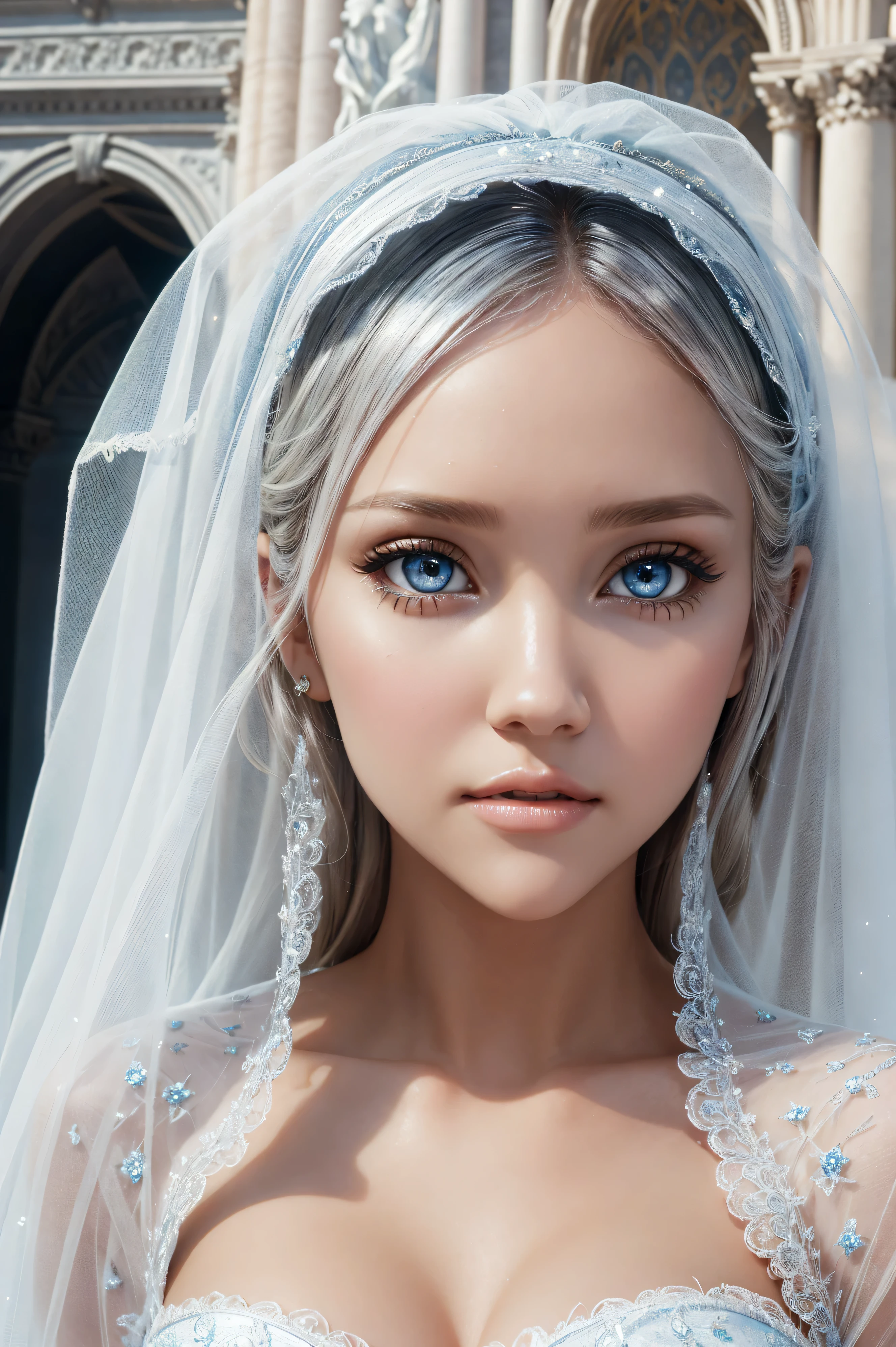 Dakota Fanning, wearing veil tiara bride latex costume. professionally retouched, soft lighting, realistic, smooth face, perfect eyes, sharp focus on eyes, 8 k, high definition, insanely detailed, intricate, elegant. in a natural background.