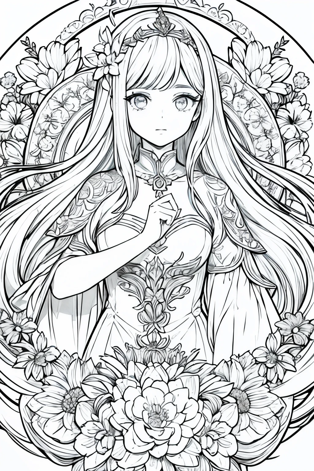 obra prima, superlativo, Bruxa jovem bonita, female , somente, Dia das Bruxas bonito , fundo do desenho da linha da flor, fundo branco, monocromatic, Desenho de linhas, ((esquete)), assustador, Gato branco com olhos brancos, Olhos brancos