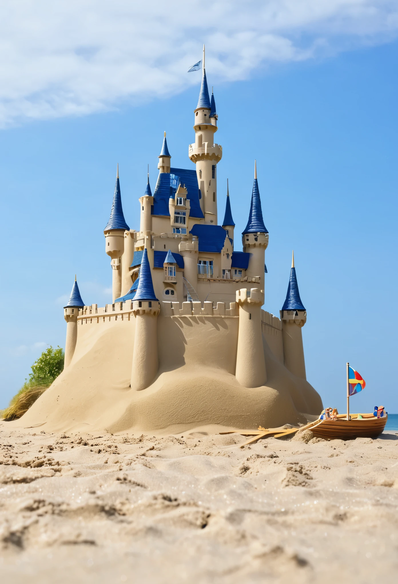 On the seaside，on the beach，Castle made of sand