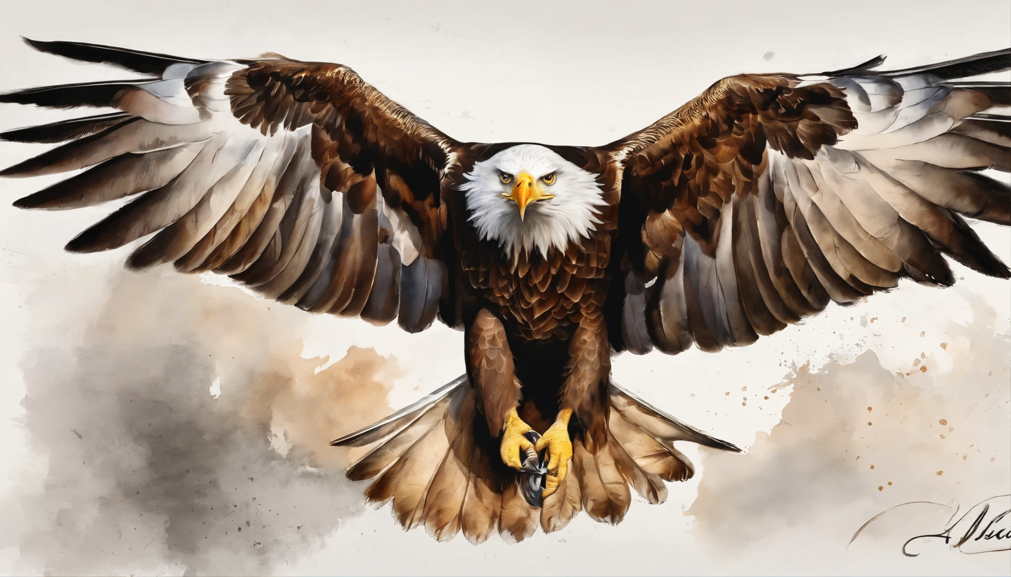 eagle with spread wings，Red tailed yellow eyed eagle painting, Superb and detailed watercolor painting, watercolor painting style, beautiful painting of tall man, Falcon Bird Face, Watercolor detailed art, Realistic watercolor, watercolor realistic, watercolor painting, Artwork by Alessandro Portasso, detailed watercolor, Rich watercolor painting, animal portrait, animal painting, watercolor numbers