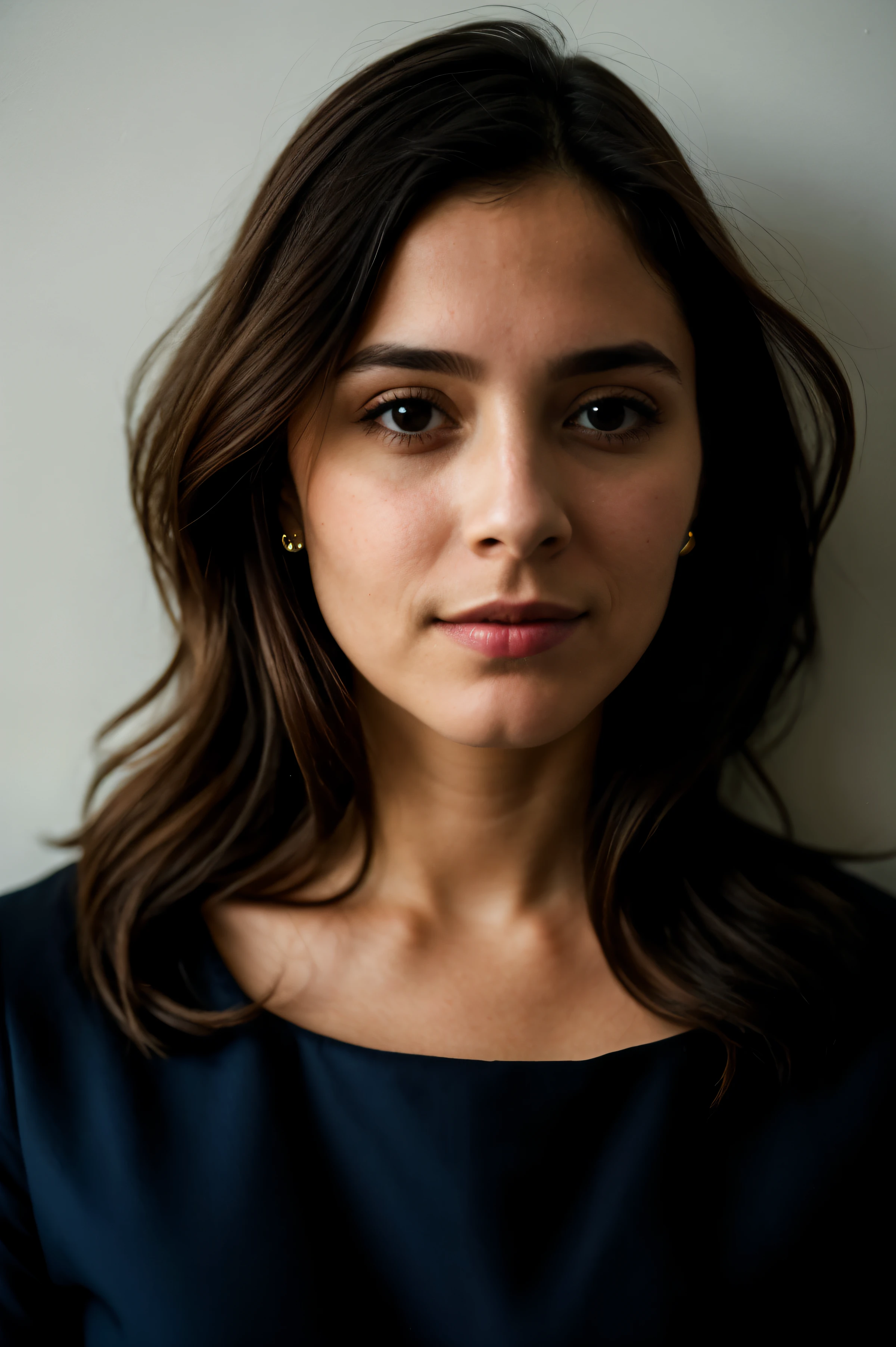 Foto CRU, foto de retrato de rosto de linda de 26 anos.ah mulher, rosto fofo, usando vestido preto, cara feliz, sombras duras, cinematic shot, dramatic lighting