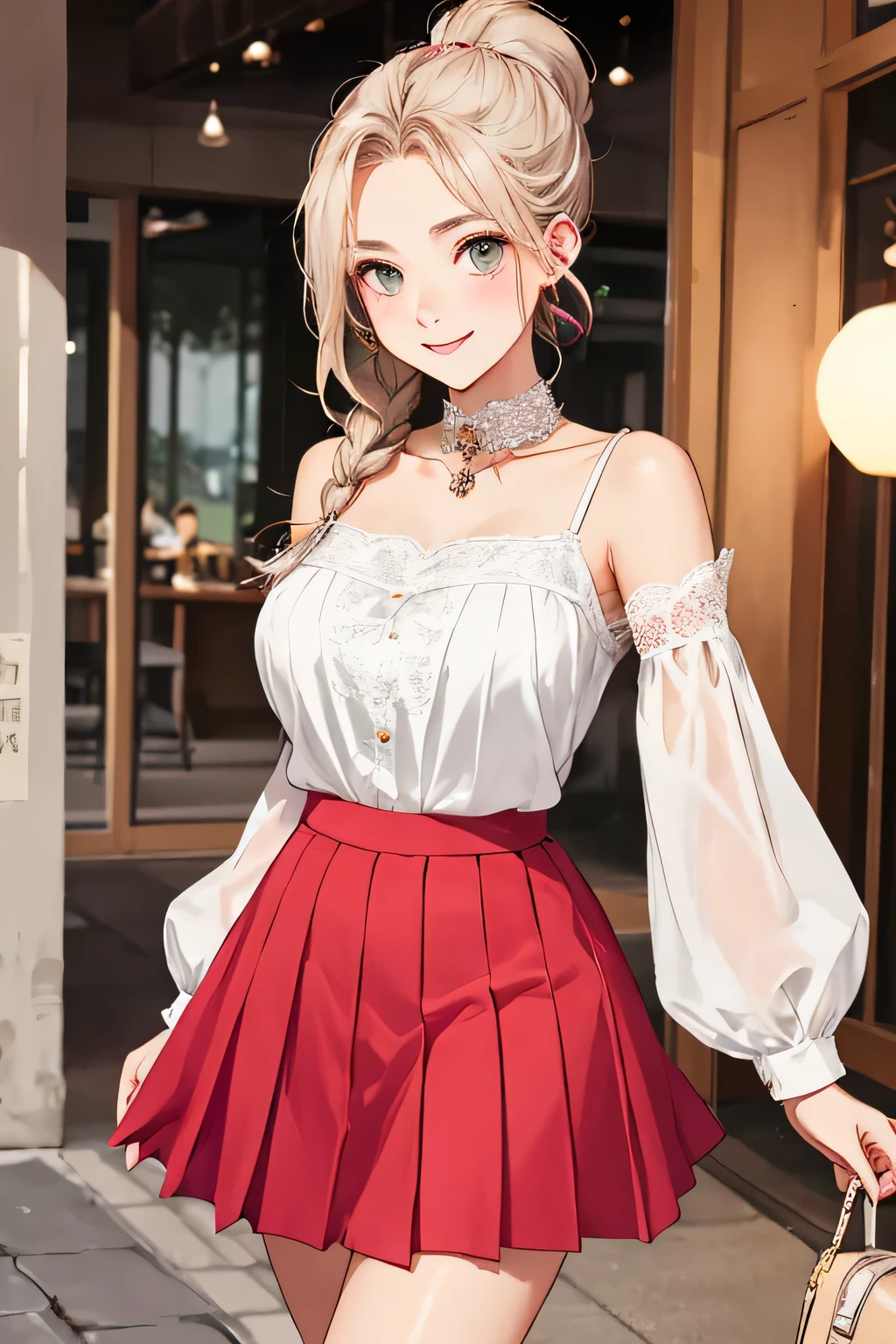 highest quality、High resolution、detailed background、Beautiful and dense face、beautiful and smooth skin、skin texture、cute10代の美少女、(three women)、huge breasts、perfect body line、braided ponytail、cute髪型、cowboy shot、
He looked at me with a happy expression.、smile、laughter、sexual expression、Upper body、Tea time at the cafe、(three womenが可愛いカフェでおしゃべりを楽しみながらケーキやスイーツを味わう:1.5)、
Elegant lace top and flared skirt combination、
For tops, choose white or pastel-colored lace.、Create a feminine silhouette with a flared skirt.、
Pair it with sandals or heels to make your feet look light..、
If the lace top is see-through, Wear it elegantly by layering it with an inner camisole..、
Combination of lace blouse and pleated skirt、
Choose a lace blouse in a soft color and add feminine movement with a pleated skirt.、
Adding lace to the sleeves and collar of the blouse makes it even more cute.、
Cool lace camisole and midi skirt combination、
Choose a colorful lace camisole、Add elegance with a midi skirt。、
Tighten up your outfit by choosing foot accessories such as sandals and heels..、
ミディスカートは軽やかな素材がおすすめで動くたびに揺れる様子がcuteです、
cute