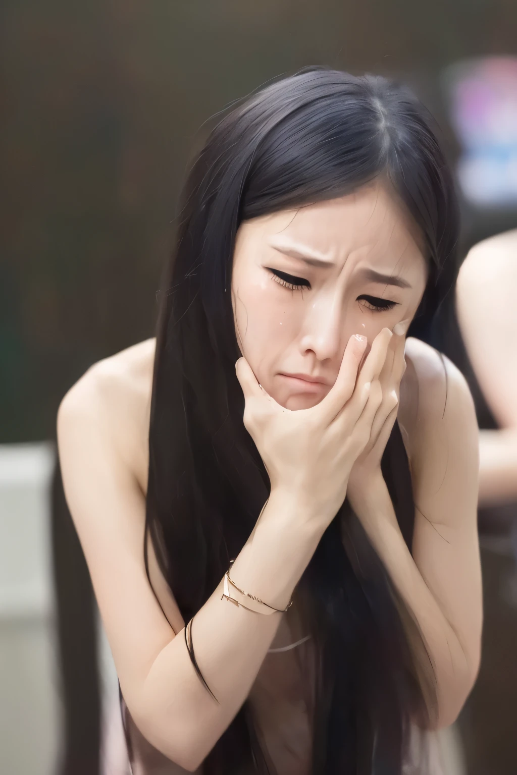 ((Sad woman)),((tears)),(((cry))),((大cry)),((Extreme sadness)),((掩面cry)),messy long hair,(((cry))),((Extreme sadness)),掩面cry,best quality,masterpiece,(pastel colors:1.2)
