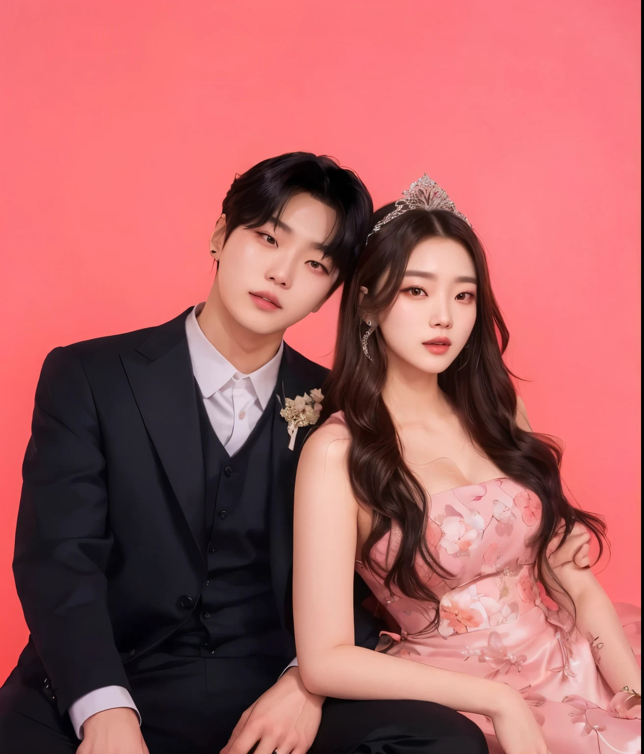Araffe y una mujer vestida sentada una al lado de la otra, & jee hyung lee & Oh!, fanart oficial, kim taejin, pose de pareja, yanjun chengt, pareja adorable, kim doyoung, ruan jia and brom, jia, kda y sam que, Photoshoot, fotos oficiales, nixeu y sakimichan