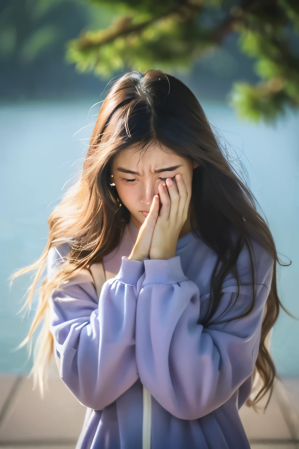 ((Sad woman)),((tears)),(((cry))),((大cry)),((Extreme sadness)),((掩面cry)),messy long hair,(((cry))),((Extreme sadness)),掩面cry,best quality,masterpiece,(pastel colors:1.2)