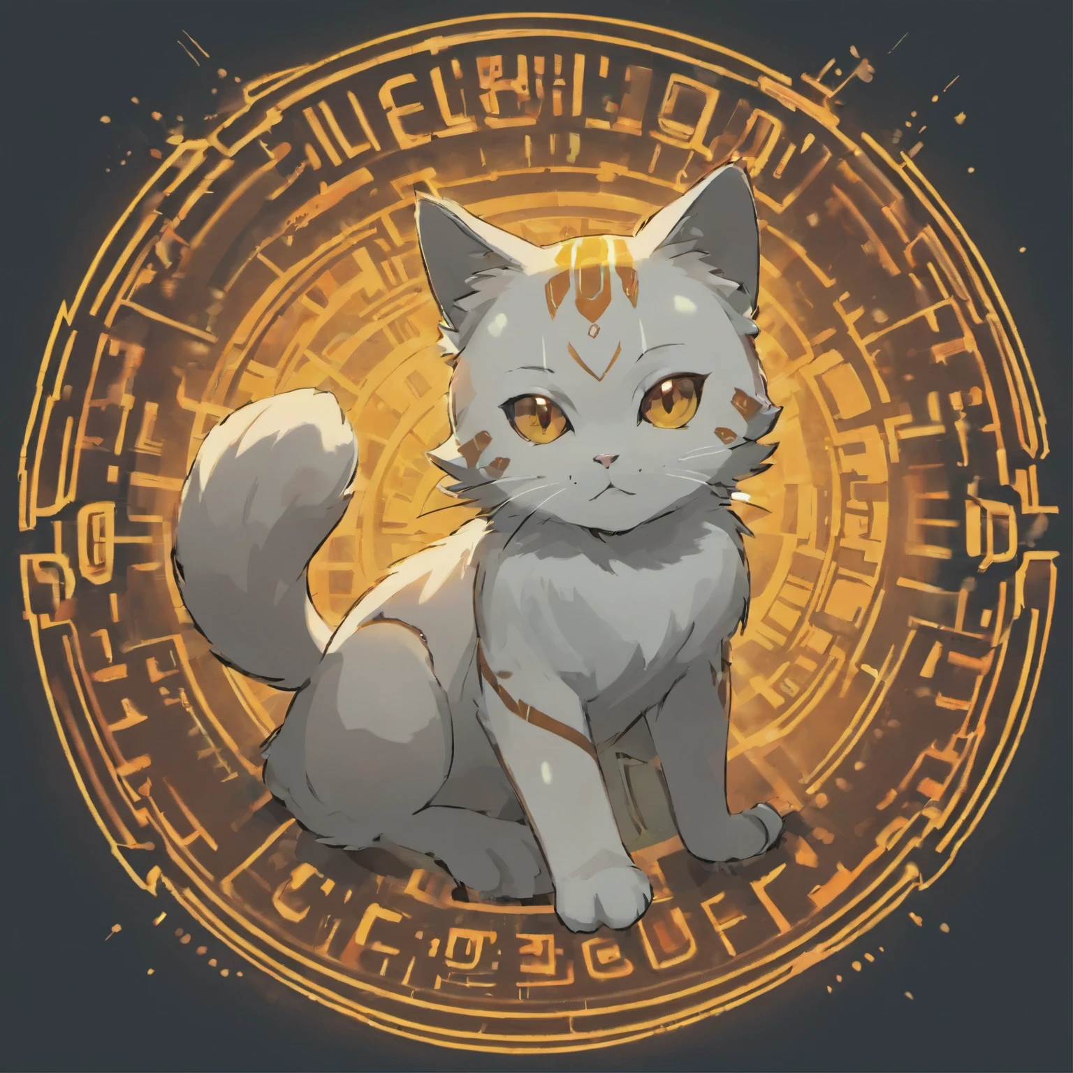 Develop an illustration of the logo for CyberCat (CC), a memecoin that combines the essence of cats with the innovation of cybernetic technology. The logo should depict a stylized cat with bright eyes and cybernetic details, such as integrated circuits on the body and a holographic interface projected in front. The cat should be holding a digital coin between its front paws, symbolizing its involvement in the world of cryptocurrencies. The font of the text "CC" should be modern and futuristic, with elements reminiscent of computer code. Feel free to add additional details that enhance CyberCat's unique personality and its connection to the technological and innovative community.