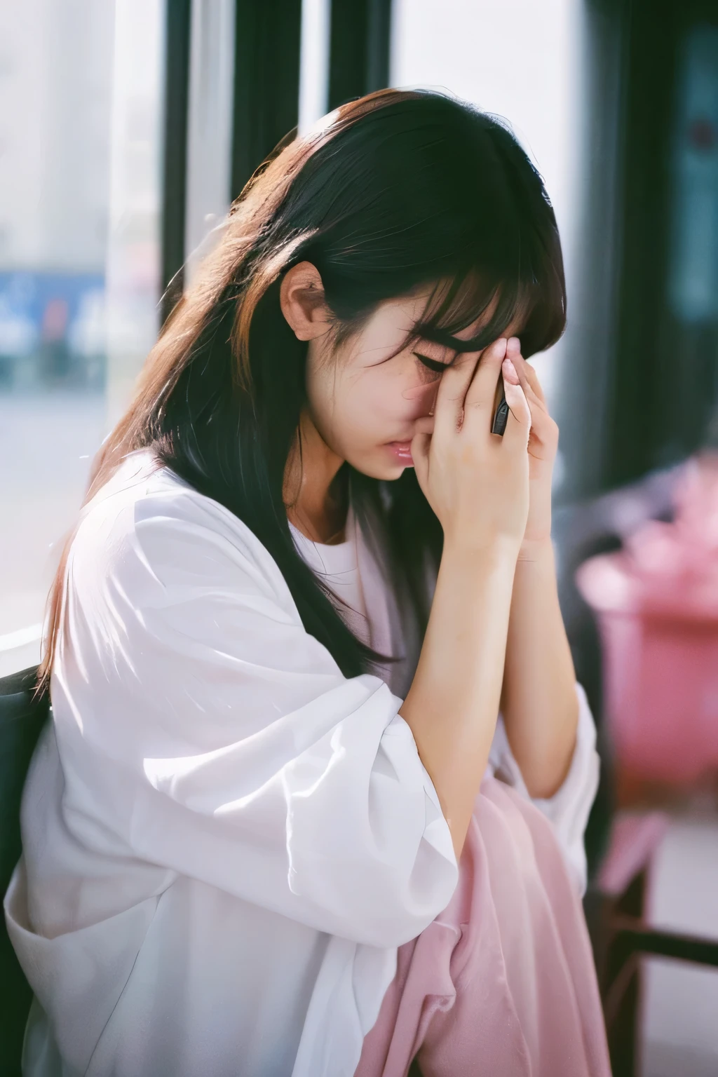 ((Sad woman)),((tears)),(((cry))),((大cry)),((Extreme sadness)),((掩面cry)),messy long hair,(((cry))),((Extreme sadness)),掩面cry,best quality,masterpiece,(pastel colors:1.2)