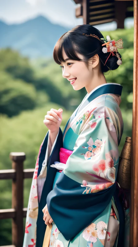 (Raw photo, highest quality)(8K, highest quality, masterpiece: 1.2), Super detailed, super resolution, (realistic, realistic photo: 1.37) 2 girls, speaking, Japan, kimono, 20th generation, Happy