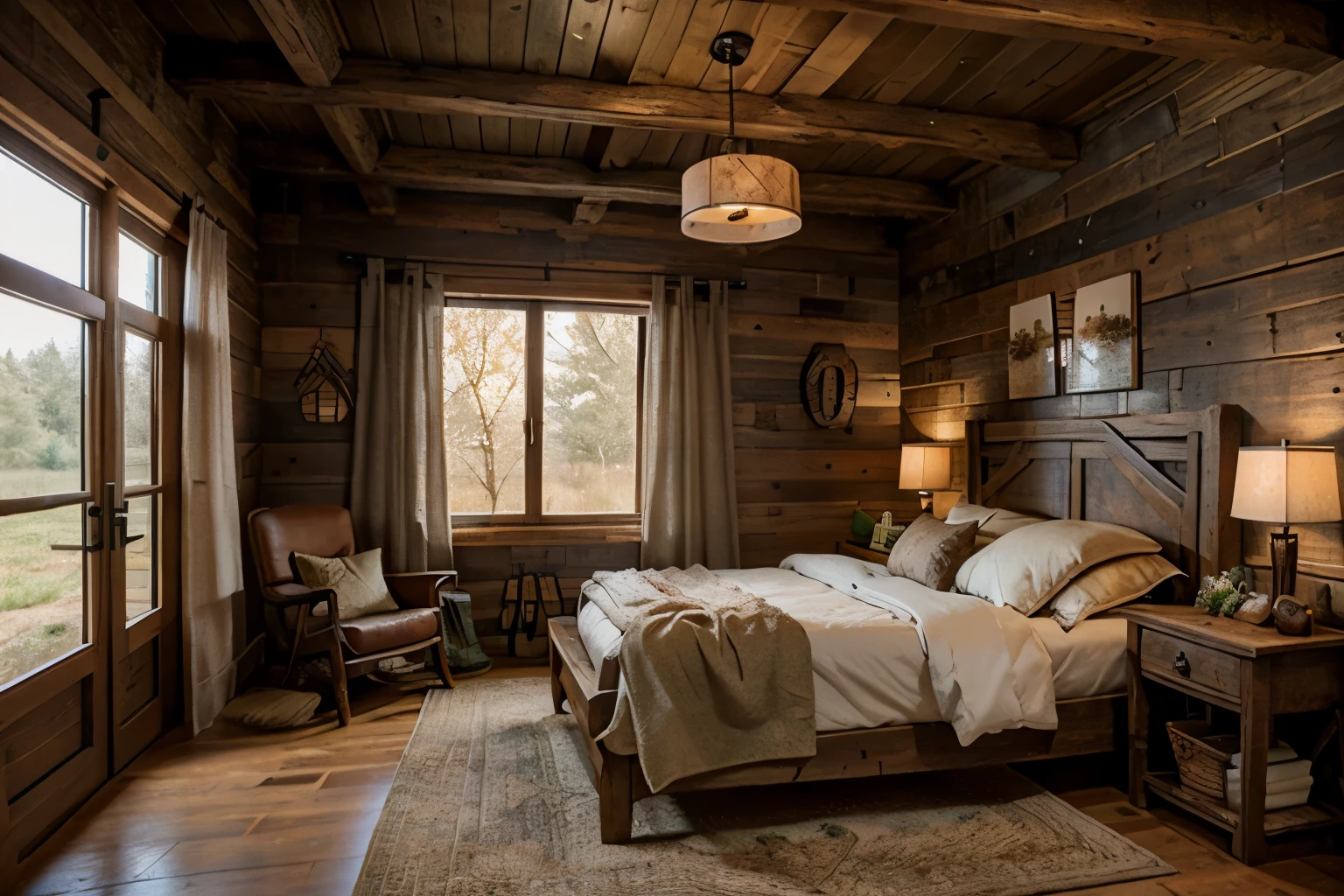 Rustic Charm: Exposed wood, earthy tones, and vintage accents infuse a cozy rustic appeal, reminiscent of a countryside cottage.