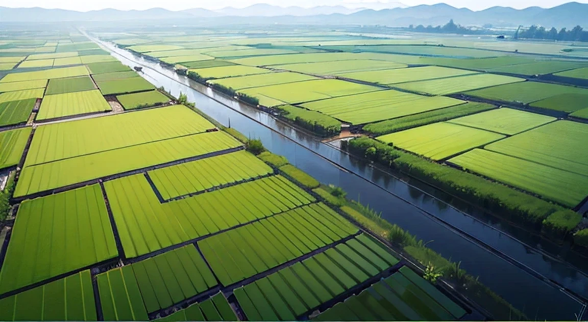 Photos of large photovoltaic greenhouses，Integrate with the rice field landscape