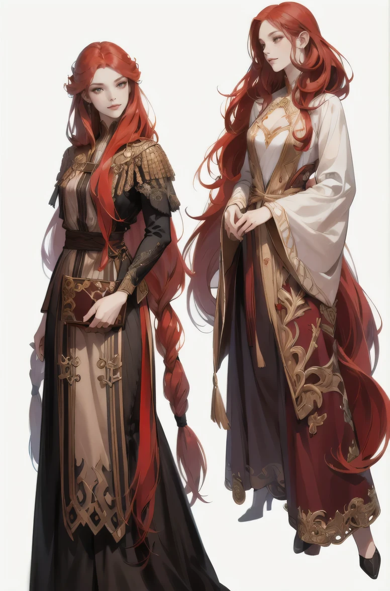 a drawing of a woman with long hair and a dress, human long weaving red hair, charlie bowater character art, beautiful character painting, epic exquisite character art, stunning character art, as a d & d character, full body dnd character portrait, high quality character design, detailed character art, fantasy d&d character, realistic character concept art, detailed anime character art
