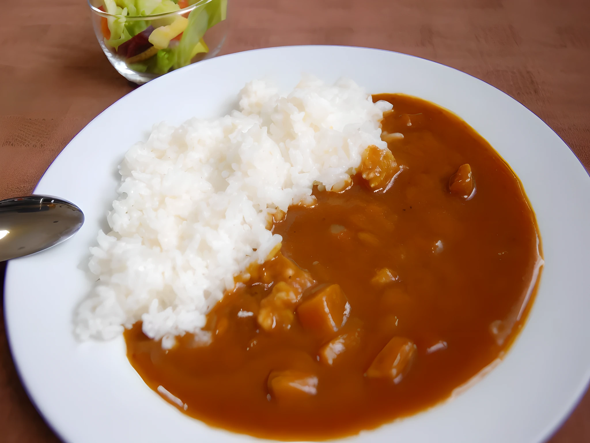 there is a plate of rice and beans with a side salad, Beast, high resolution!!, realistic!!, rice, future!!, beans, happy!!!, caramel, white!!, [ realistic photo ]!!, inspired by John Steuart Curry, kano), peach and goma style, yummy, fantasy!!!, complex!!, sougetsu