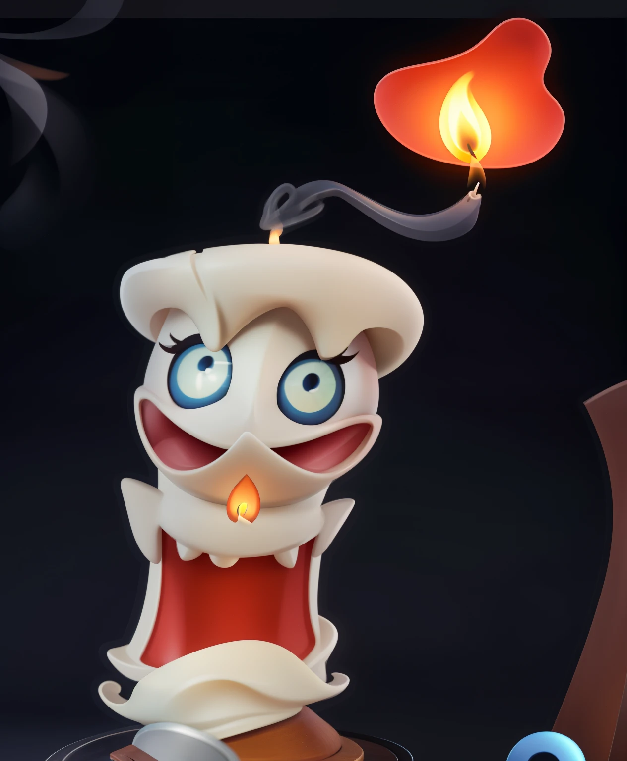 A candle floating in the air has the eyes and mouth,Disney Pixar style character, full body, full body, white background,White background, Q version, 2d, evil