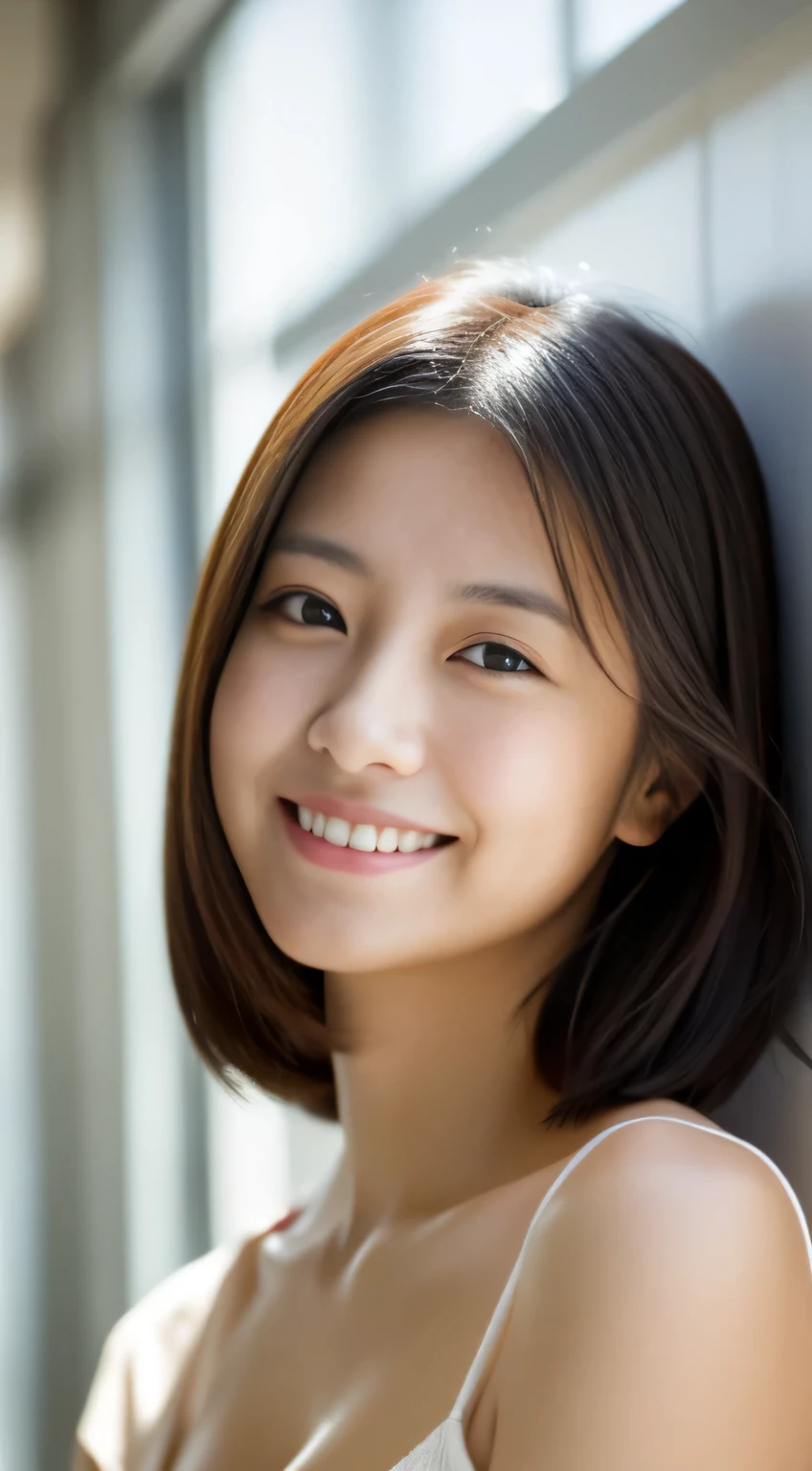 masterpiece,best quality,(Japanese ),((Beautiful girl)),cleavage,indoor,(perfect body beauty:1.2),(shy smile),beautiful teeth,