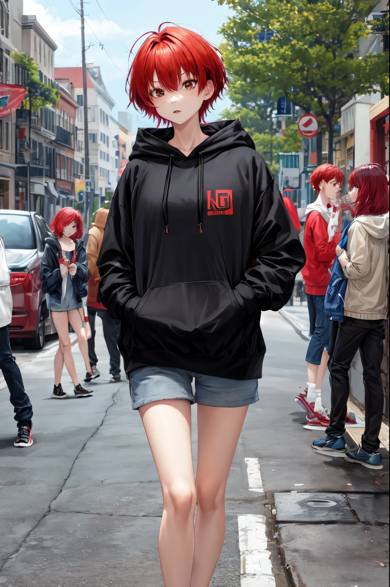 girl , normal , red hair , Unfriendly , hoodie , Short Hair ,