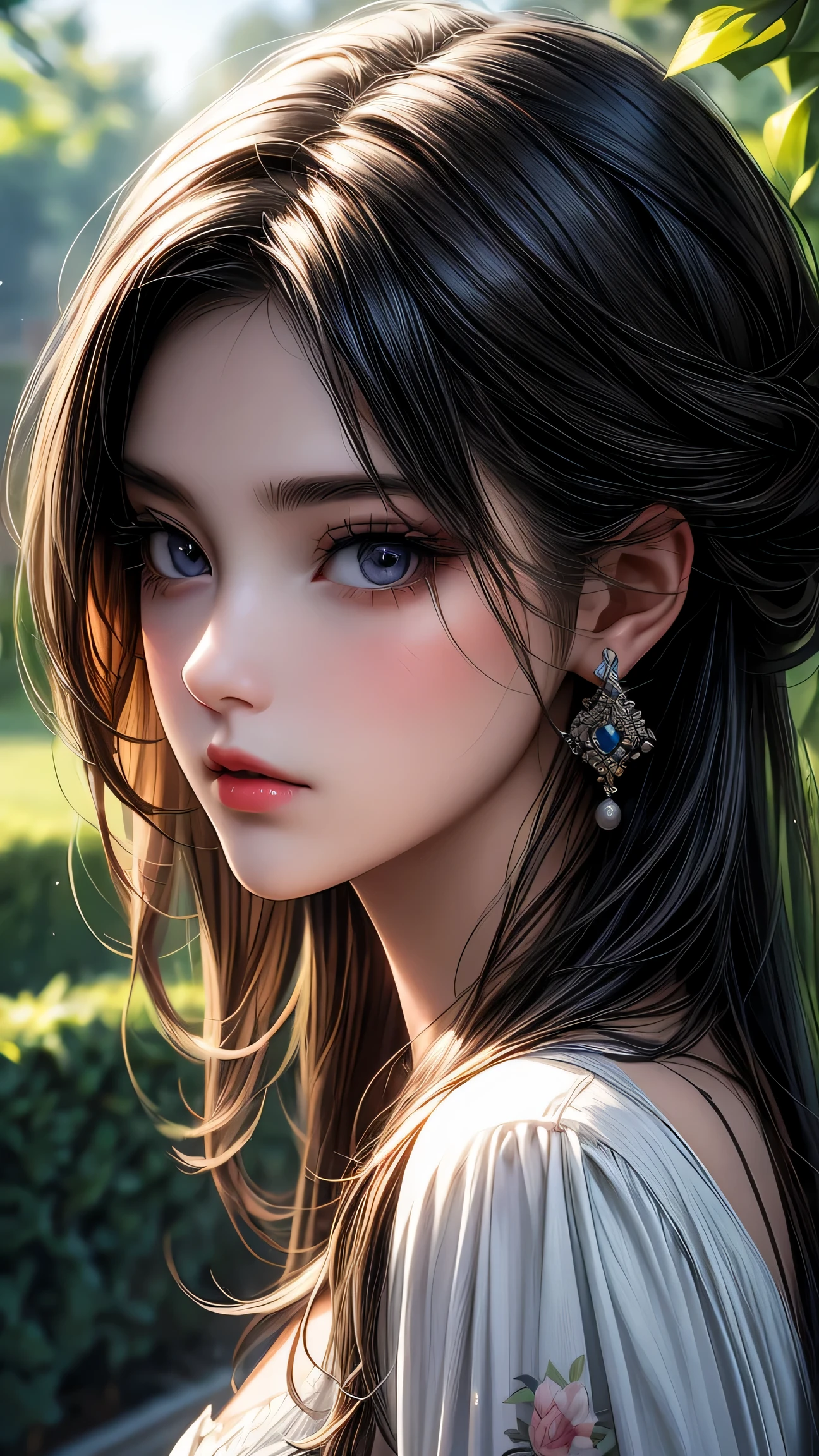 garden girl,fine and beautiful eyes,fine eyes、beautiful detailed lips,非常にfine eyesと顔,black eye、long eyelashes,shape,Super detailed,最high quality,4k,8K,High resolution,masterpiece:1.2,Ultra-fine painting,sharp focus,Professional,bright colors、sexy、masterpiece, 最high quality, high quality, High resolution、cinematic lighting、