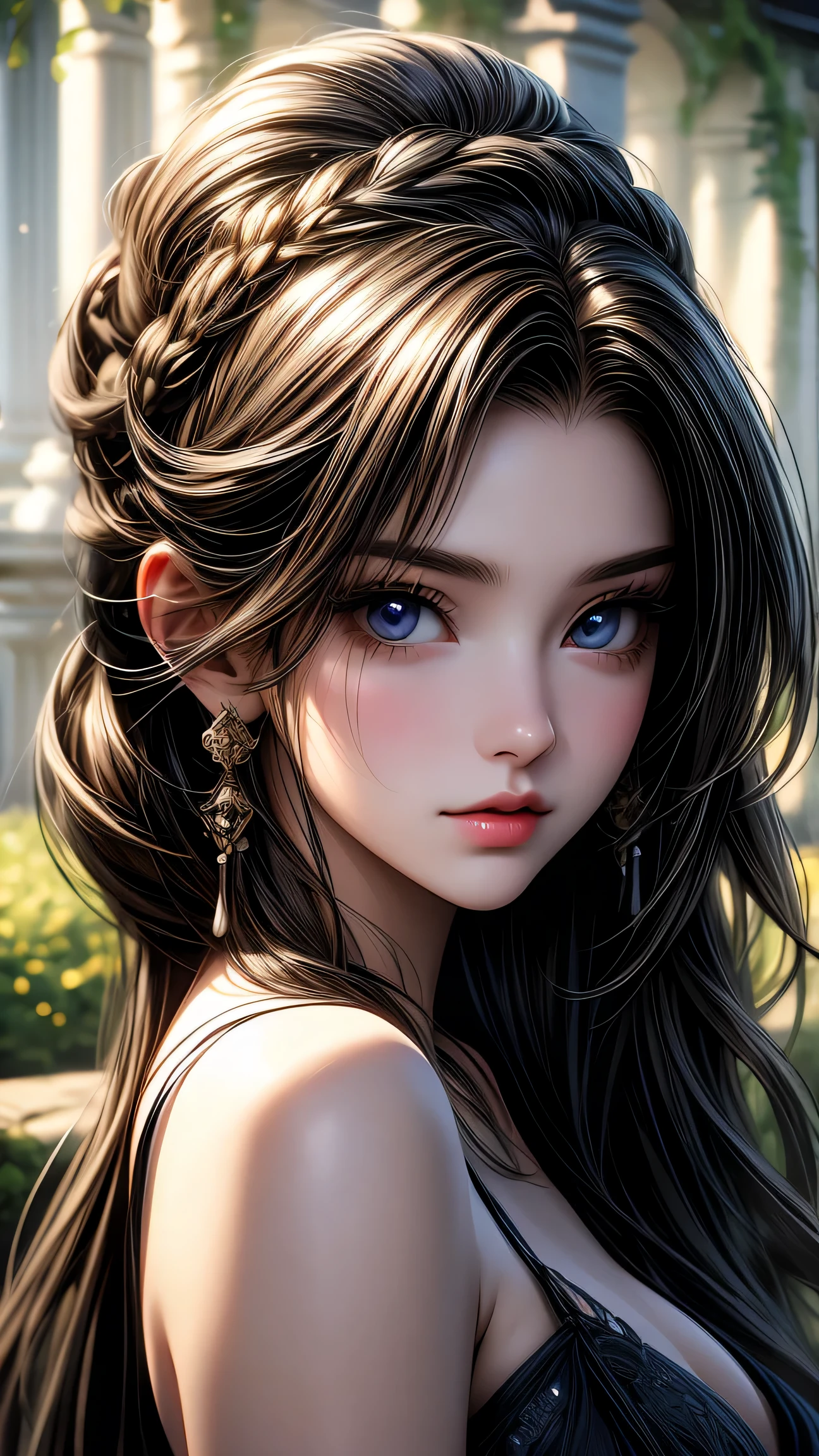 garden girl,fine and beautiful eyes,fine eyes、beautiful detailed lips,非常にfine eyesと顔,black eye、long eyelashes,shape,Super detailed,最high quality,4k,8K,High resolution,masterpiece:1.2,Ultra-fine painting,sharp focus,Professional,bright colors、sexy、masterpiece, 最high quality, high quality, High resolution、cinematic lighting、