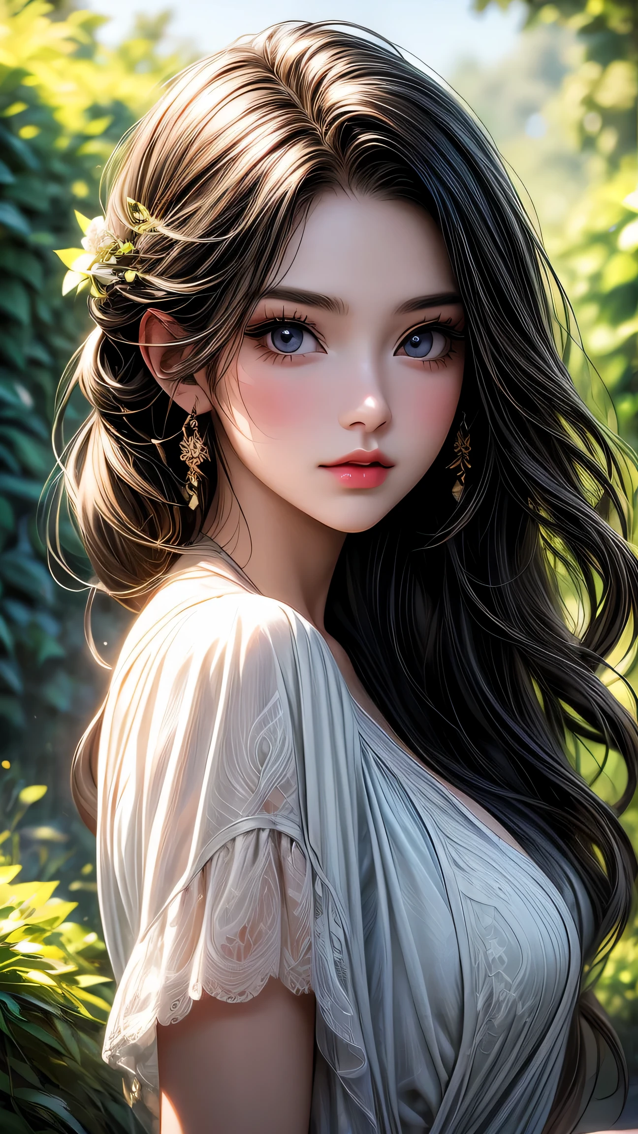 garden girl,fine and beautiful eyes,fine eyes､beautiful detailed lips,非常にfine eyesと顔,black eye､long eyelashes,shape,Super detailed,最high quality,4k,8K,High resolution,masterpiece:1.2,Ultra-fine painting,sharp focus,Professional,bright colors､sexy､masterpiece, 最high quality, high quality, High resolution､cinematic lighting､