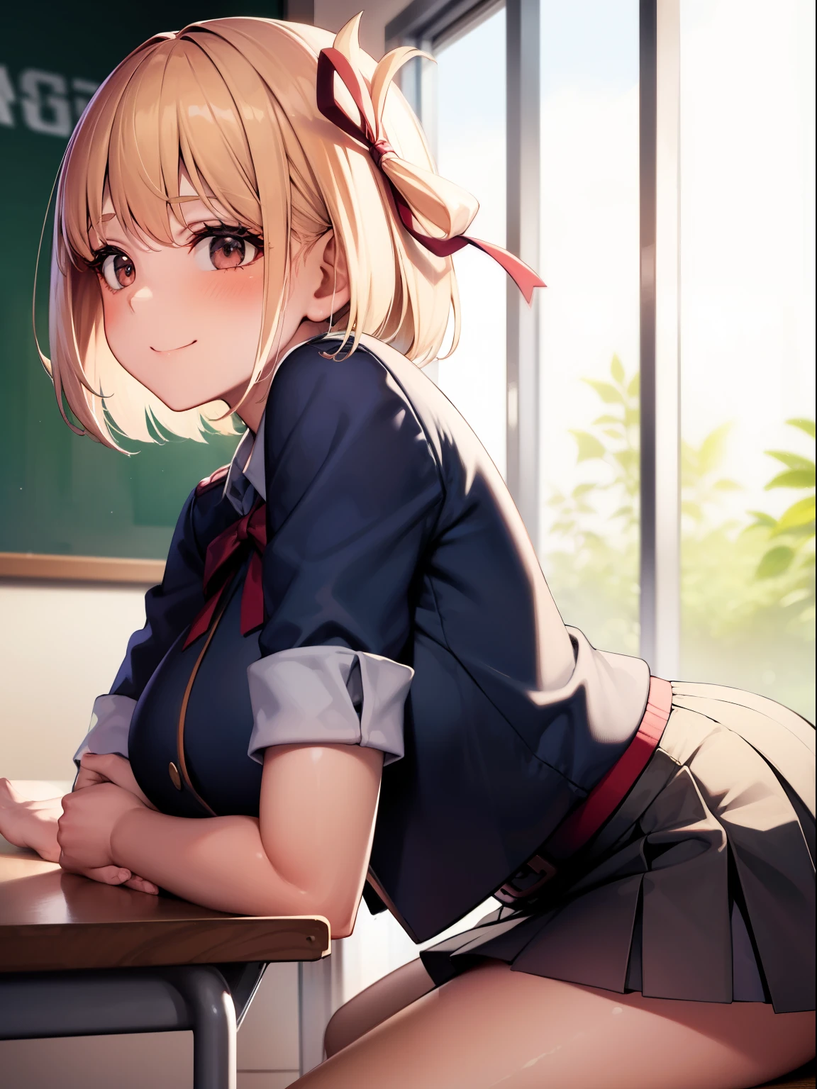 highest quality、table top、1 girl、platinum blonde、bob hair、red ribbon、Only in underwear、pink lingerie、up close、blush、Kamimei、While looking at this、cute anime illustration、Breasts out、cinematic lighting、highest quality、High school girl pulling panties down to her thighs in school classroom、smile、I&#39;m about to take off my panties、torn school uniform、Arafed Asian woman wearing short skirt and white shirt, surreal high school girl, cute high school girl, surreal high school girl, japanese girl uniform, realistic , JK uniform, girl portrait, cute face with arms and legs, seifuku, Sakimi-chan, cute core, realistic young gravure idol, high school girl posing, cute smile, cute pants, 🤤