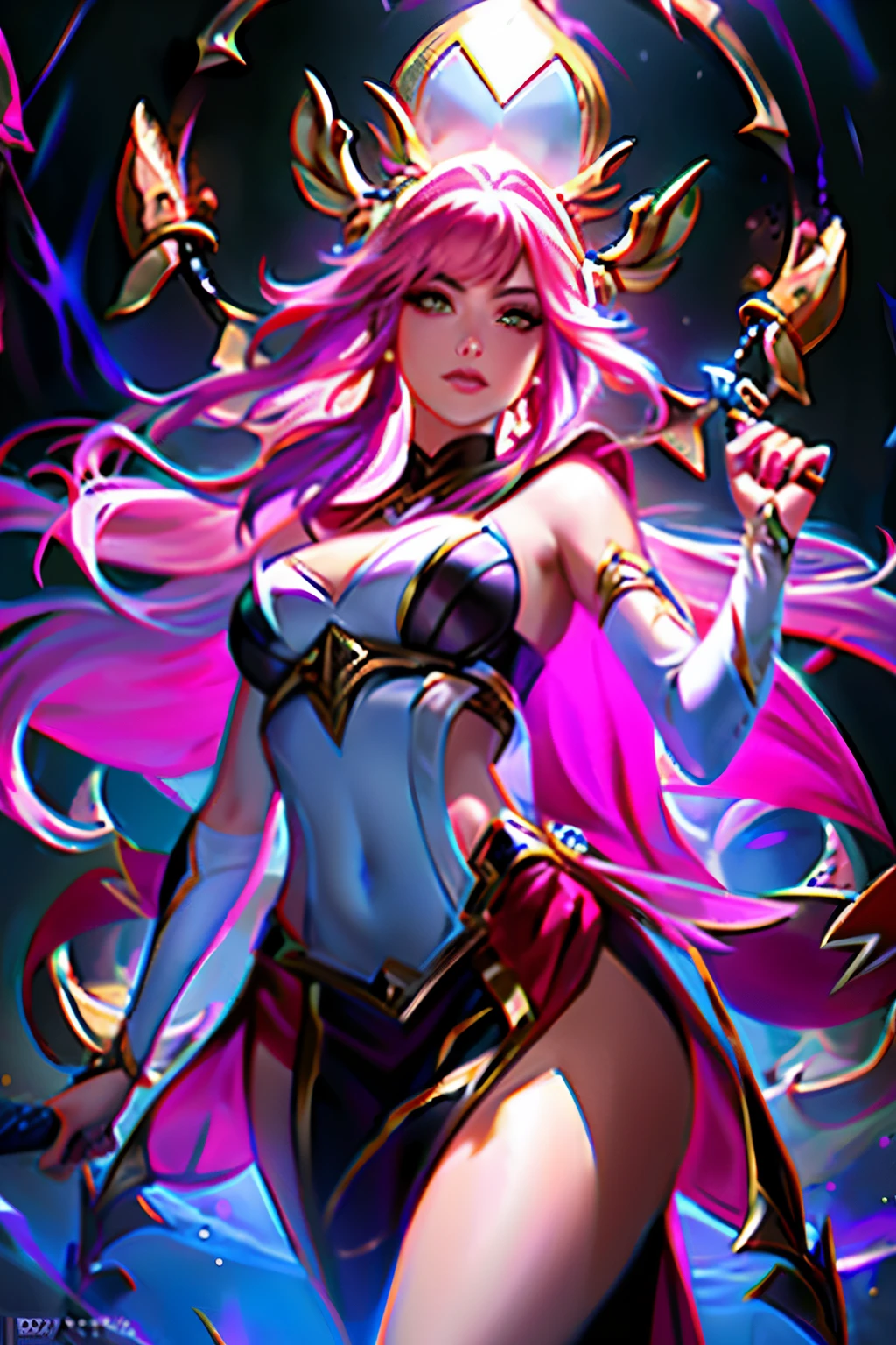 a close up of a woman with pink hair holding a sword, ! dream artgerm, extremely detailed artgerm, kda, style artgerm, rossdraws 1. 0, irelia, rossdraws 2. 5, :: rossdraws, ig model | artgerm, rossdraws 2. 0, portrait knights of zodiac girl