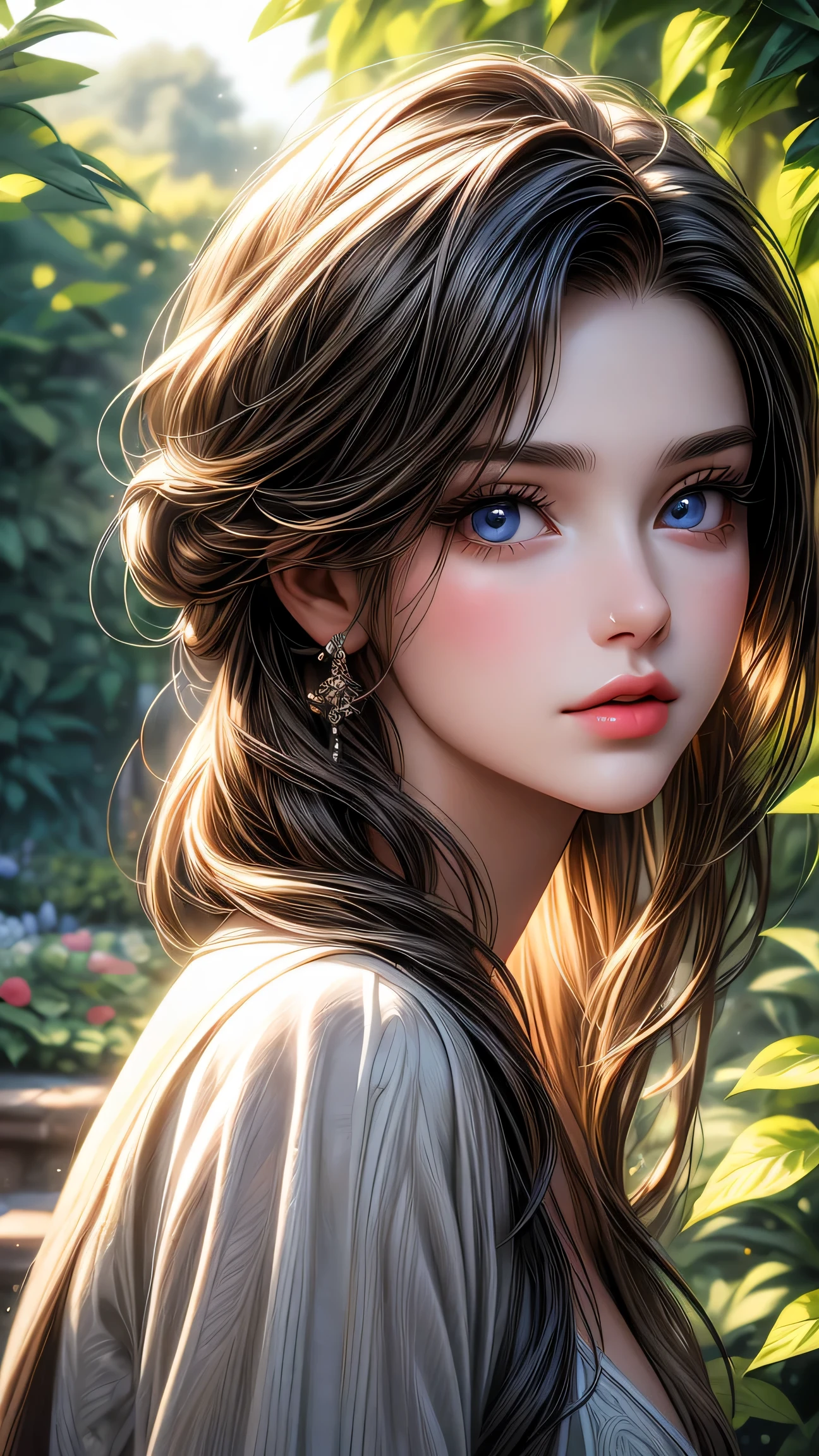 garden girl,fine and beautiful eyes,beautiful detailed lips,highly detailed eyes and face,long eyelashes,shape,Super detailed,highest quality,4k,8K,High resolution,masterpiece:1.2,Ultra-fine painting,sharp focus,Professional,bright colors,portrait