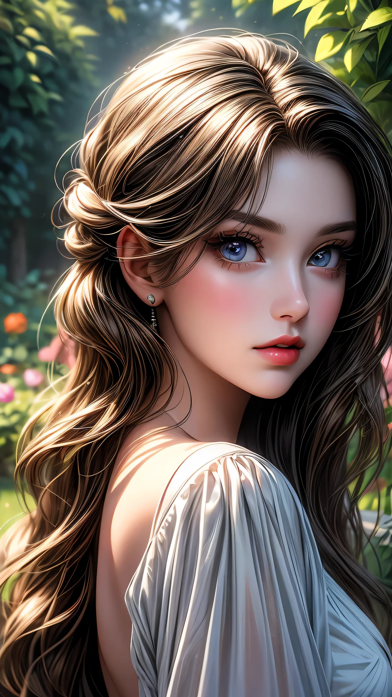 garden girl,fine and beautiful eyes,beautiful detailed lips,highly detailed eyes and face,long eyelashes,shape,Super detailed,highest quality,4k,8K,High resolution,masterpiece:1.2,Ultra-fine painting,sharp focus,Professional,bright colors,portrait